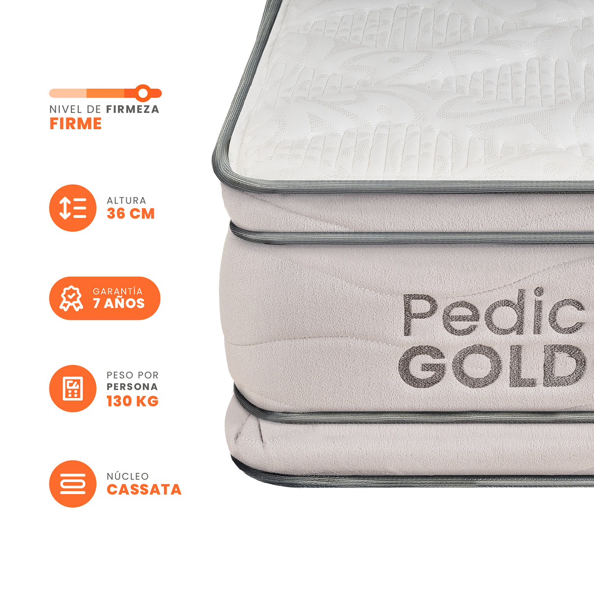 Colchón Firme Pedic Gold Blanco King 200x200cm Ortopedico con Pillow Doble - COLCHONES | Bylmo