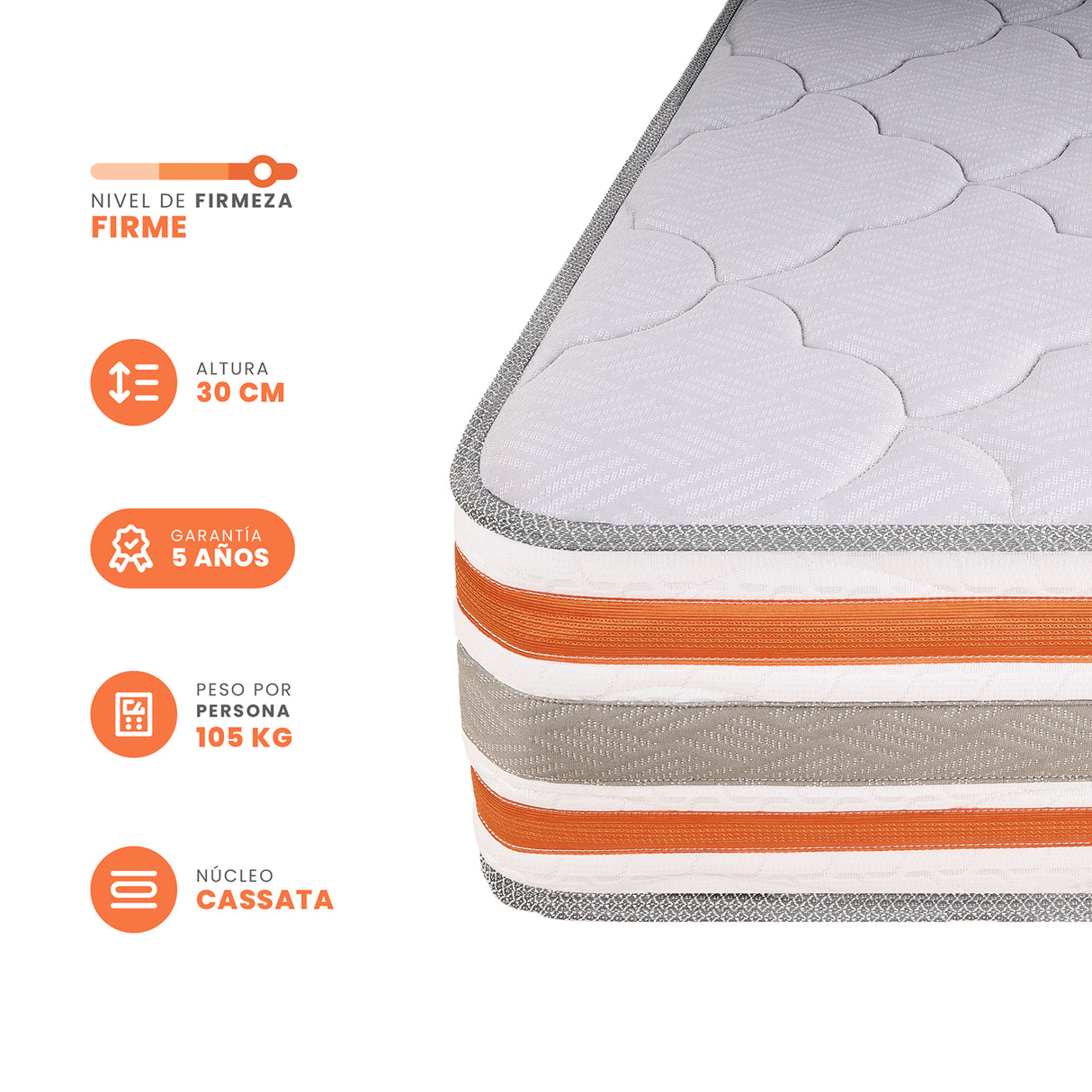 Colchón Firme Concord Pedic Gris Claro King 200x190cm Ortopedico - COLCHONES | Bylmo