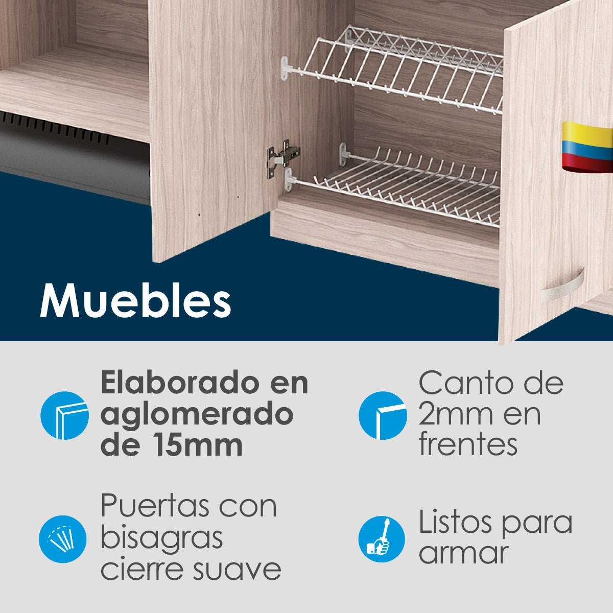 Mueble Superior de Cocina Zafiro Austral 180x65cm Con Espacio para Extractor y Microondas - MUEBLES SUPERIORES DE COCINA | Bylmo