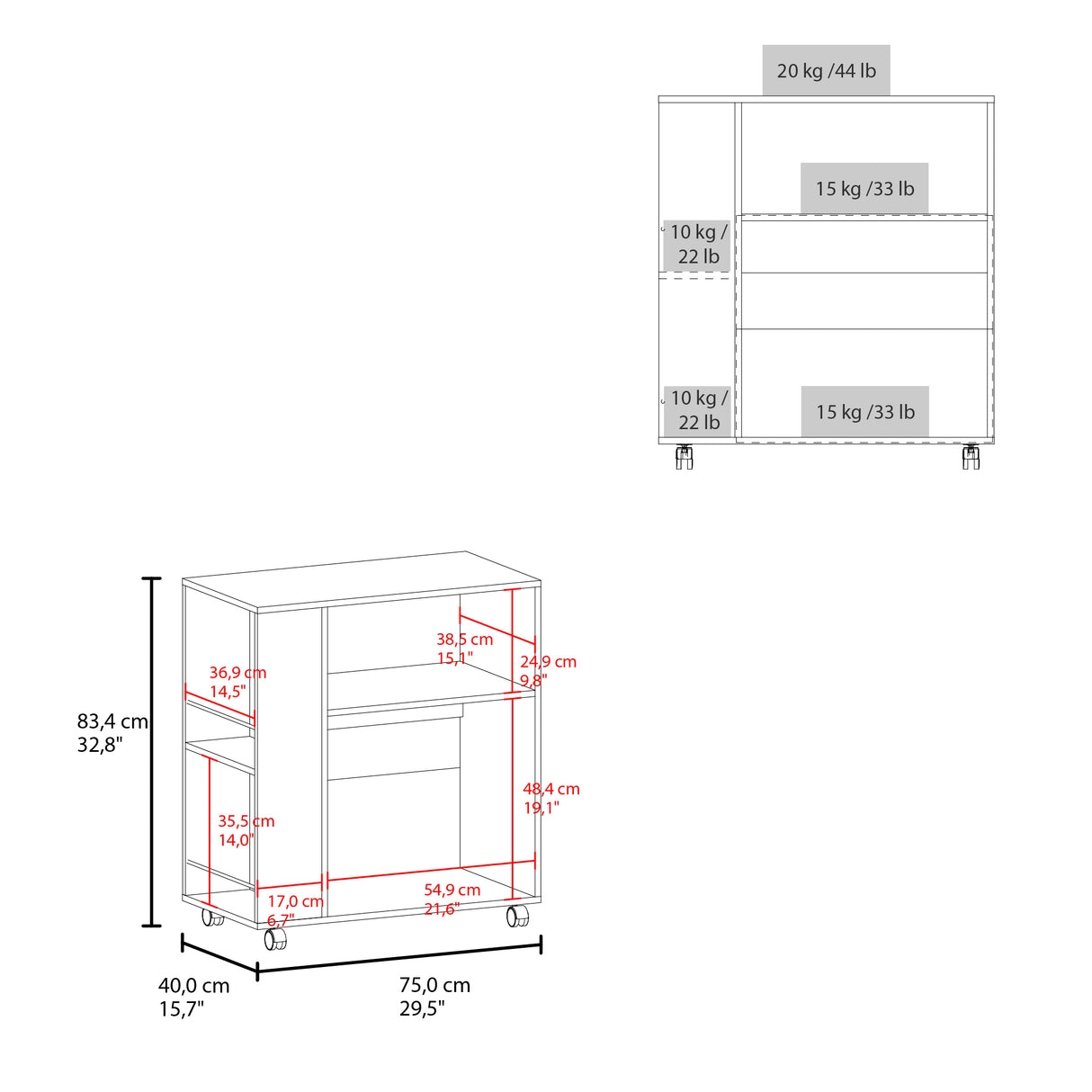 Mueble Microondas Eldon Blanco 75x83.4cm Con Ruedas - ALACENAS Y MUEBLES MICROONDAS | Bylmo