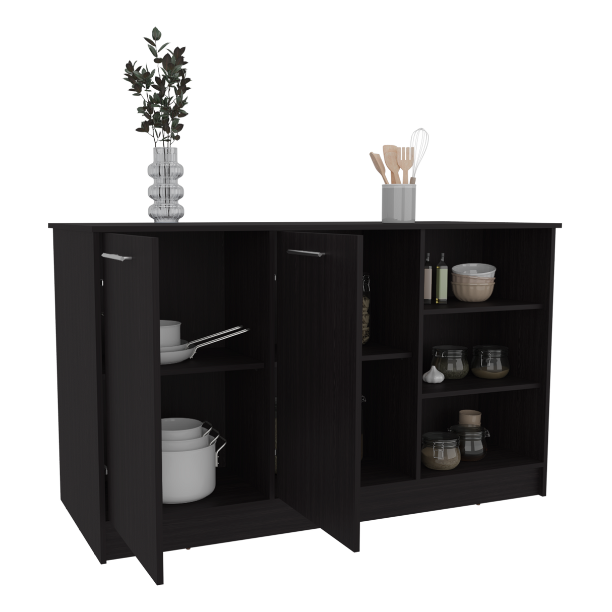 Isla de Cocina Ginger Wengue 150x90.6cm Con Seis Compartimientos - BARRAS Y MUEBLES AUXILIARES | Bylmo