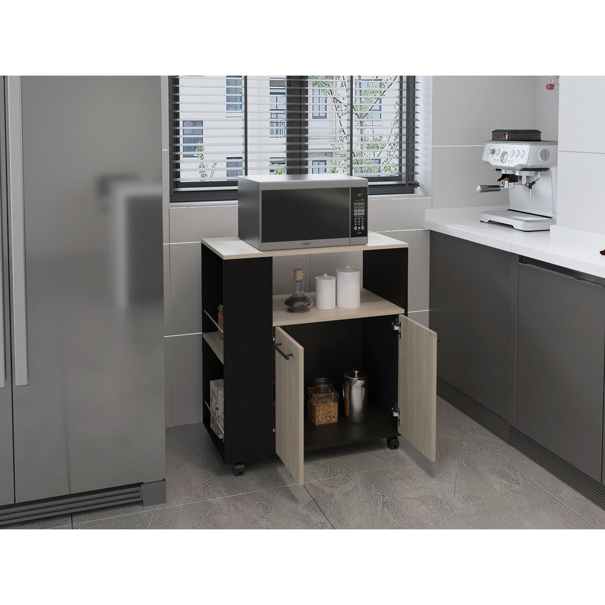 Mueble Auxiliar de Cocina Eldon Wengue y Bardolino 75x83.4cm Con Cinco Compartimientos y Con Ruedas - BARRAS Y MUEBLES AUXILIARES | Bylmo