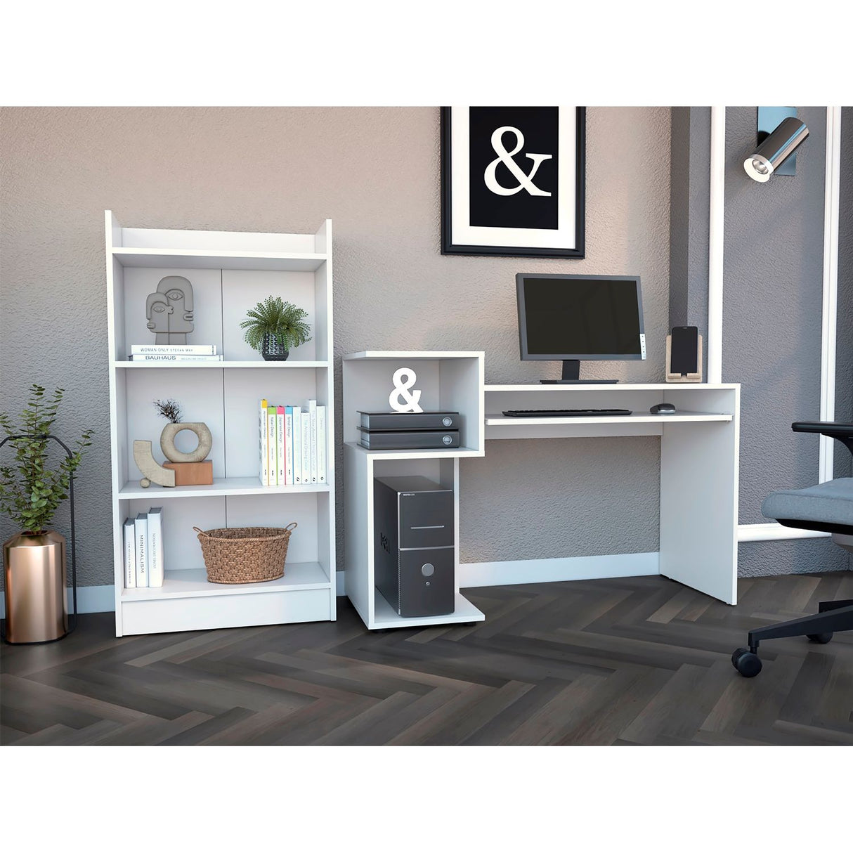 Combo Escritorio y Biblioteca Atlanter Rovere 120x81.5cm sin Cajones - ESCRITORIOS | Bylmo