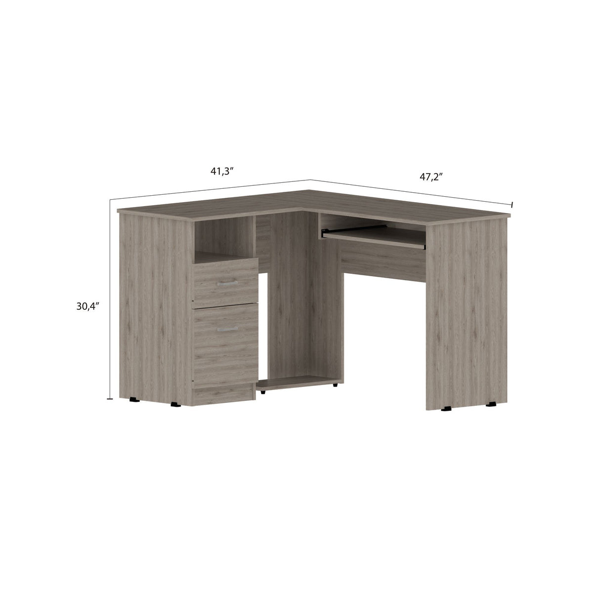 Escritorio Esquinero Mix Ceniza 120.1x77.2cm con Dos Cajones - ESCRITORIOS | Bylmo
