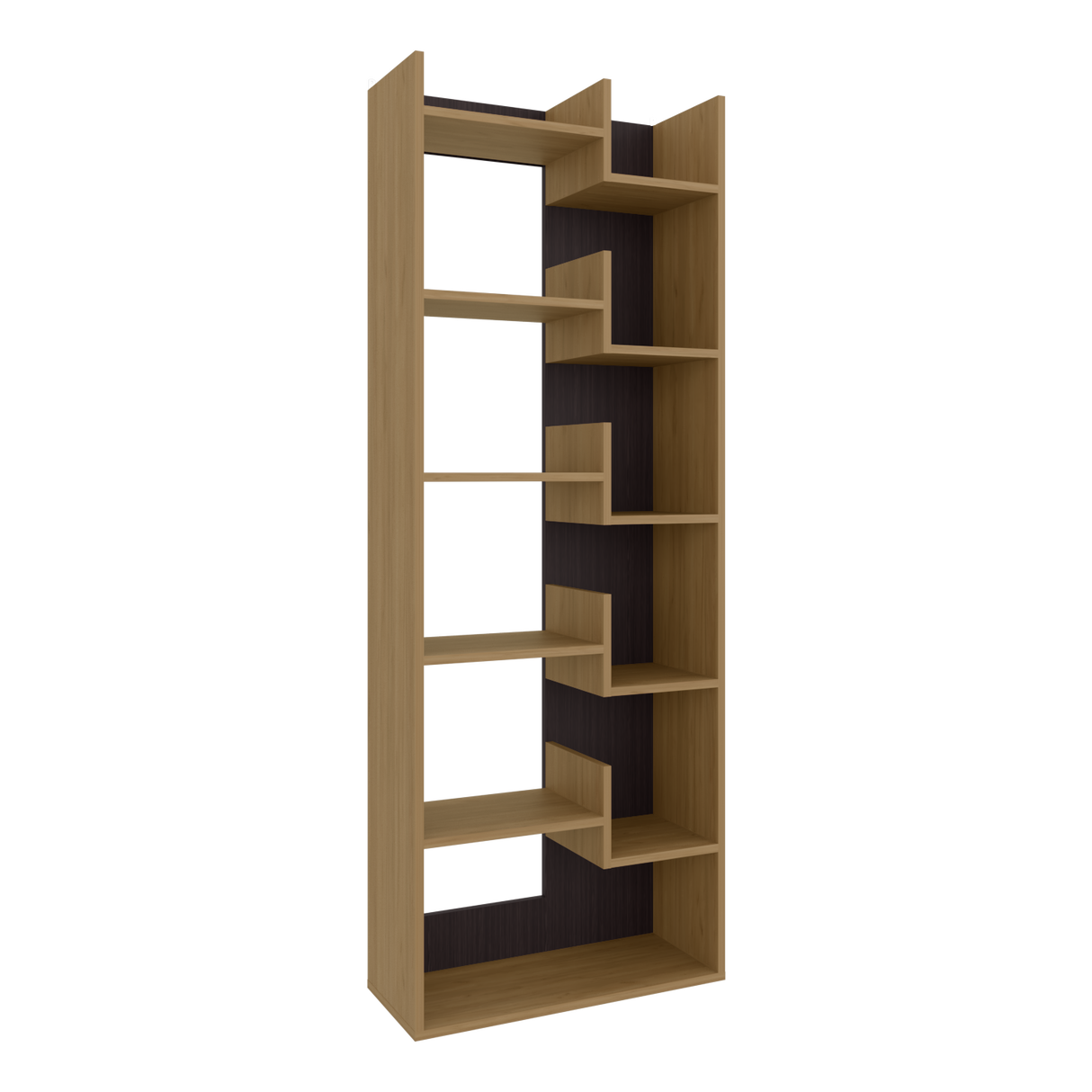 Biblioteca Asimétrica Clover Fresno Europeo y Wengue 60x162cm con OnceCompartimientos - BIBLIOTECAS Y ESTANTERIAS | Bylmo