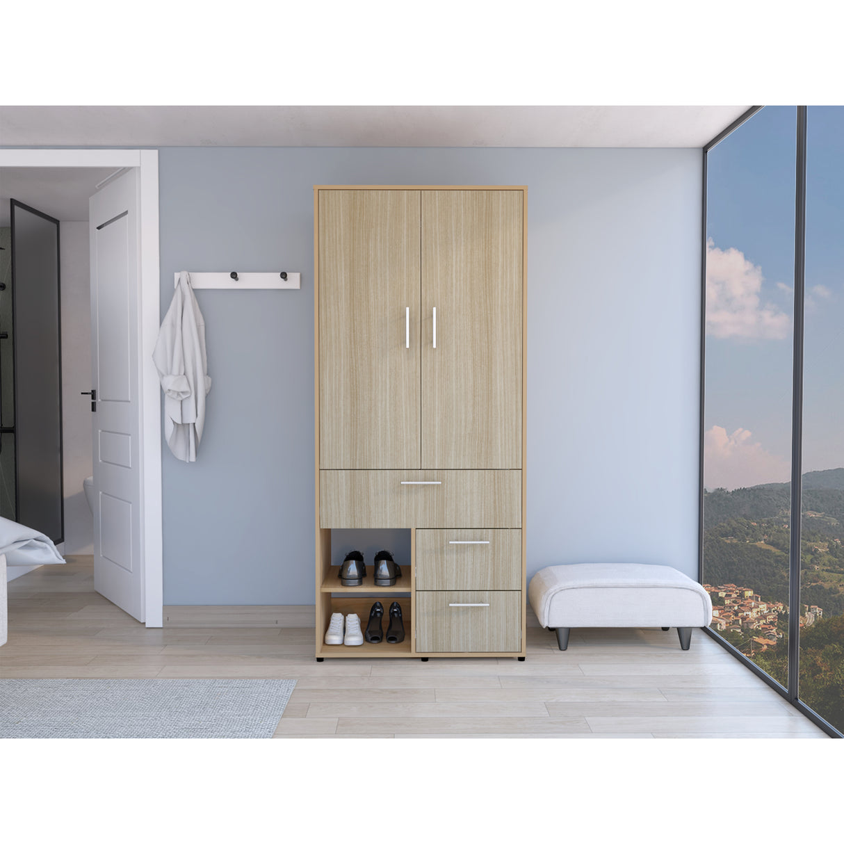 Closet Sevilla Fresno Europeo Mallado 80x180cm Con Tres Cajones y Cinco Compartimientos - CLOSETS | Bylmo