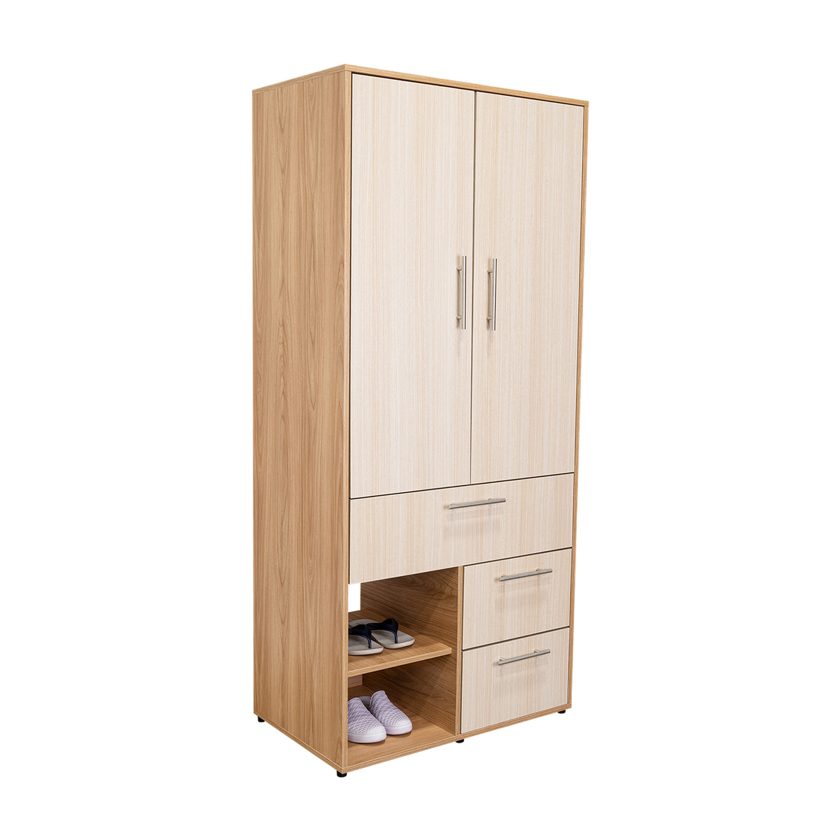 Closet Sevilla Fresno Europeo Mallado 80x180cm Con Tres Cajones y Cinco Compartimientos