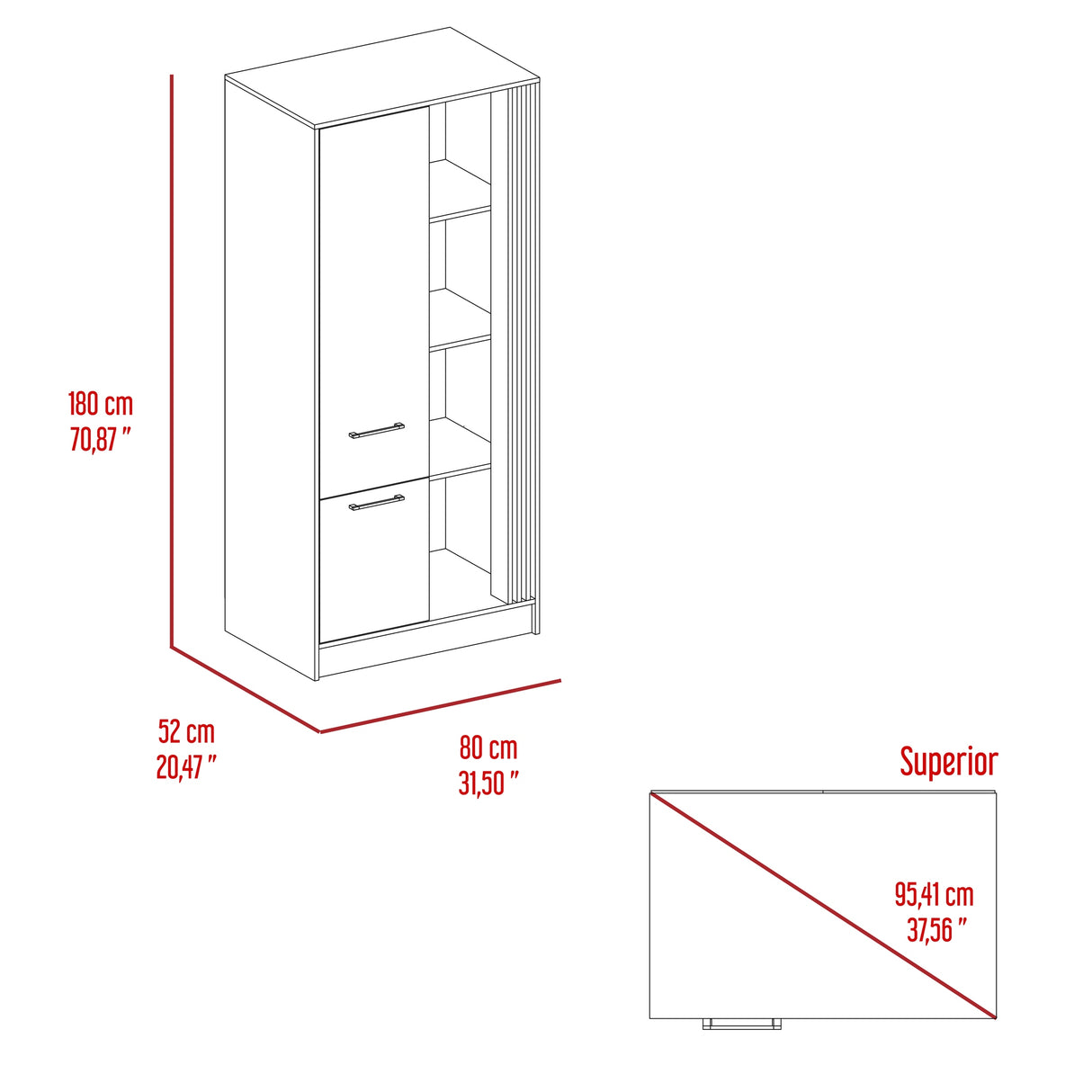 Closet Vance Capri y Fresno Europeo 80x180cm Con Un Cajón y Seis Compartimientos - CLOSETS | Bylmo