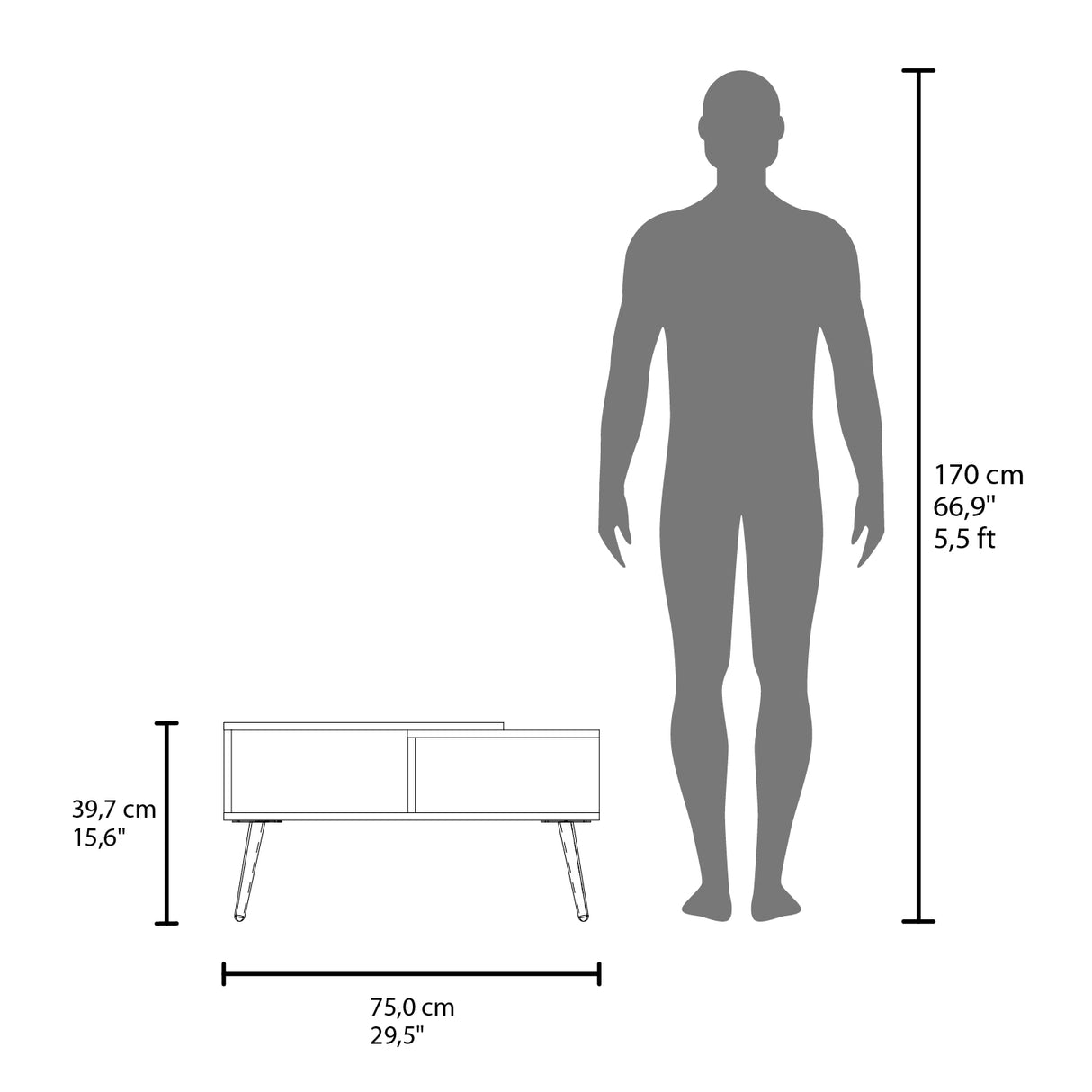 Mesa de Centro Aranjuez Blanco y Fresno 75x39.5cm Rectangular con Compartimientos y con Patas - MESAS DE CENTRO | Bylmo