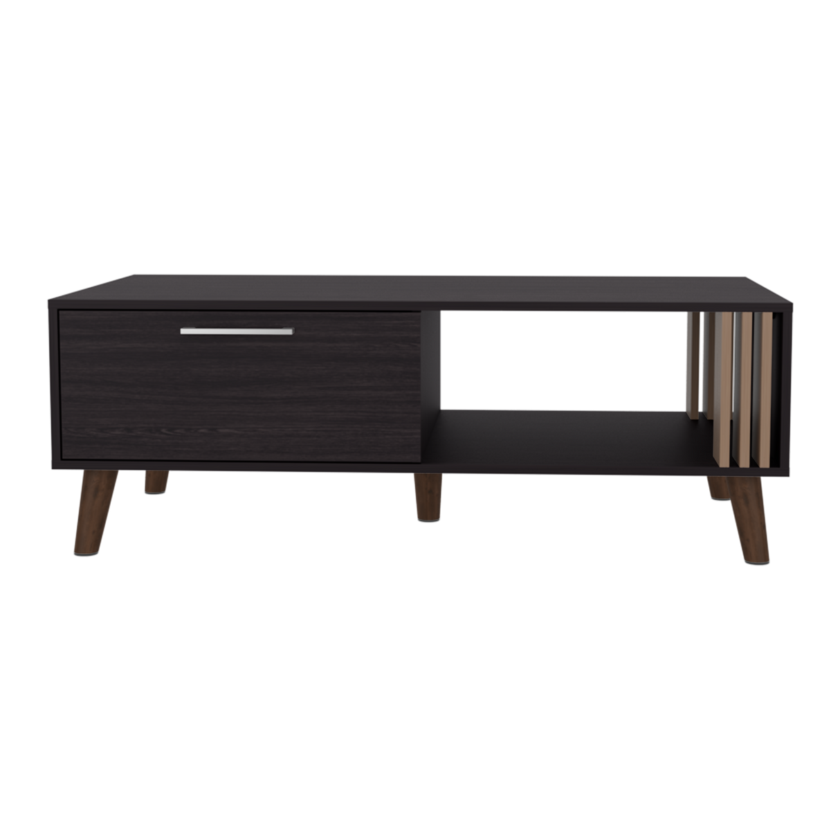 Mesa de Centro Vance Wengue y Fresno Europeo 120x43cm Rectangular con Compartimientos y con Patas - MESAS DE CENTRO | Bylmo