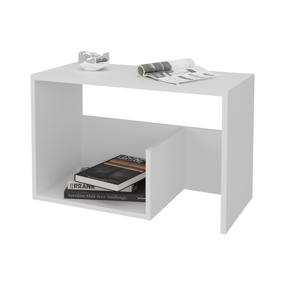 Mesa Auxiliar Everett Blanco 39.8x63.4cm Rectangular con Dos Compartimientos - MESAS AUXILIARES | Bylmo