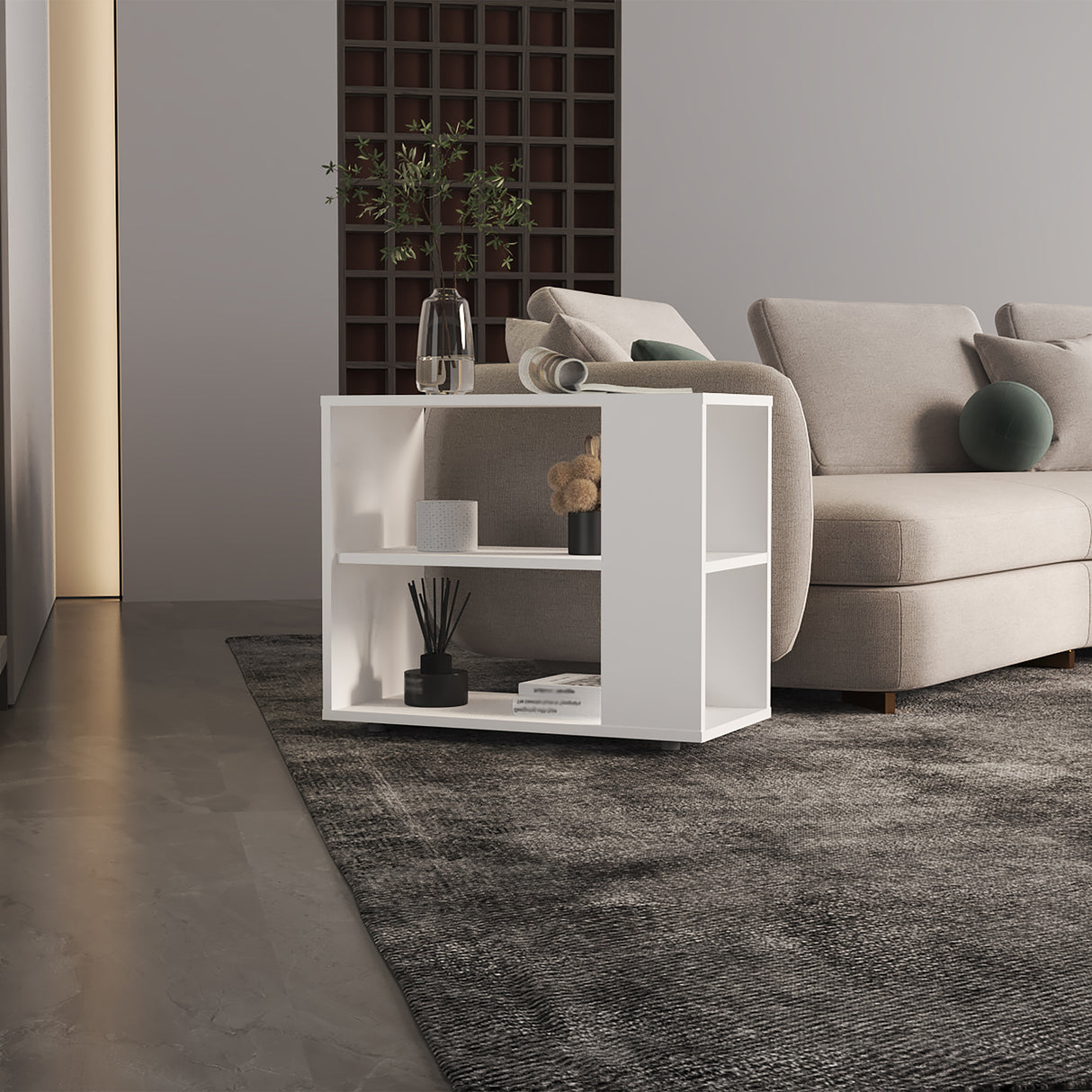 Mueble Auxiliar Garden Blanco 60x50cm Rectangular con Dos Compartimientos - MESAS AUXILIARES | Bylmo