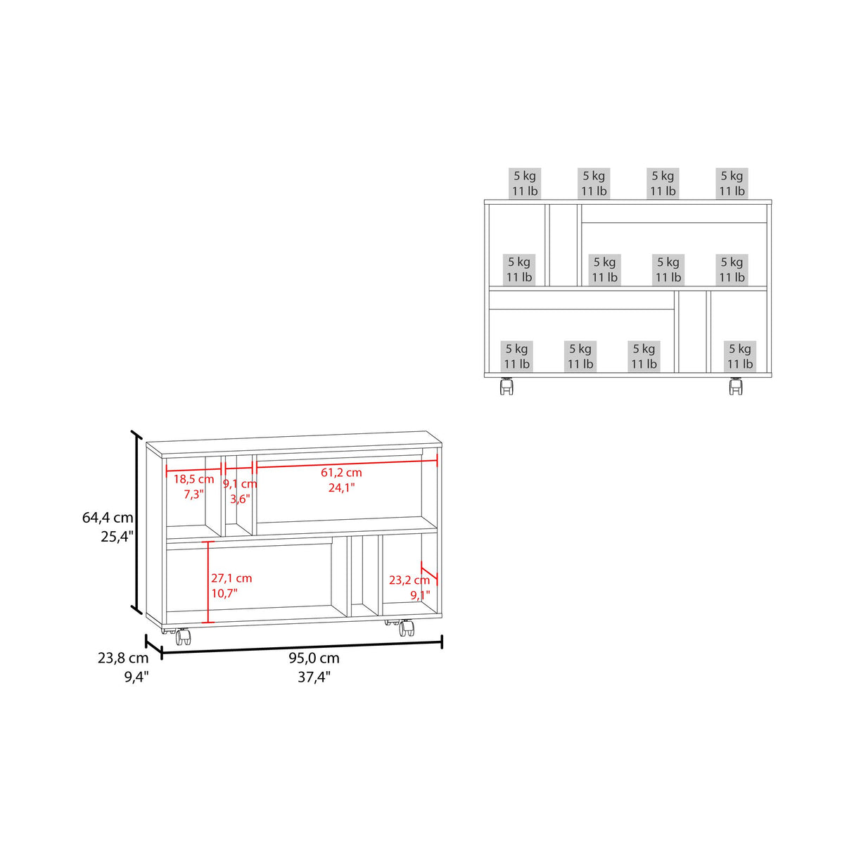 Mueble Auxiliar Joge Wengue 95x64.5cm Rectangular con Seis Compartimientos - MESAS AUXILIARES | Bylmo