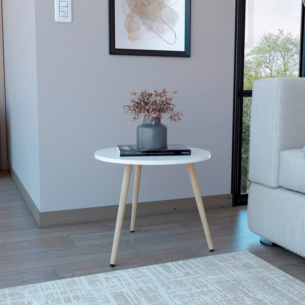 Mesa Auxiliar Toledo Blanco 47.9x41.2cm Ovalado con Un Compartimiento - MESAS AUXILIARES | Bylmo