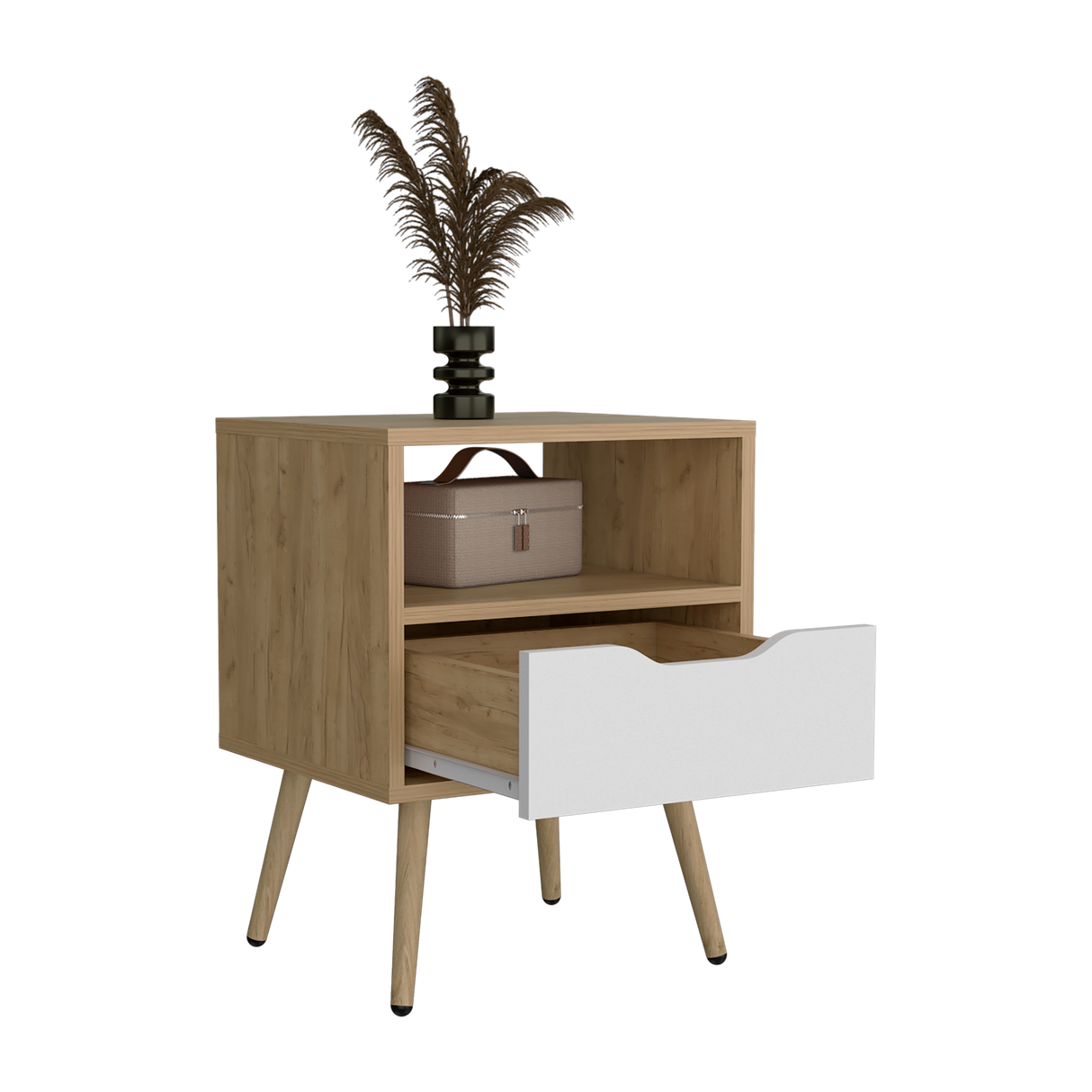Mesa de Noche Wende Blanco y Fresno Europeo 40x43cm con Un Cajón - MESAS DE NOCHE | Bylmo
