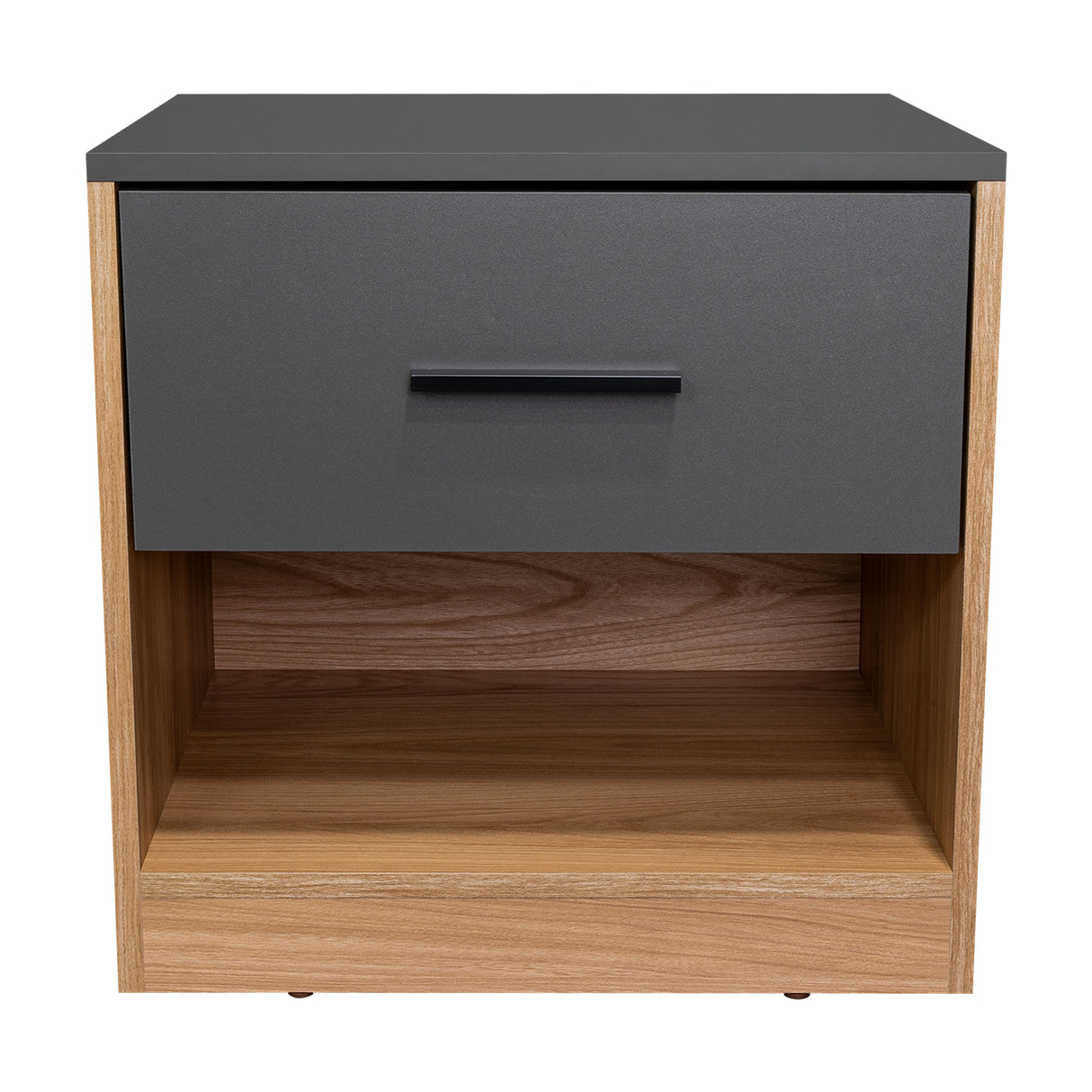 Mesa de Noche Alder Plomo y Fresno Europeo 50x50cm con Un Cajón - MESAS DE NOCHE | Bylmo