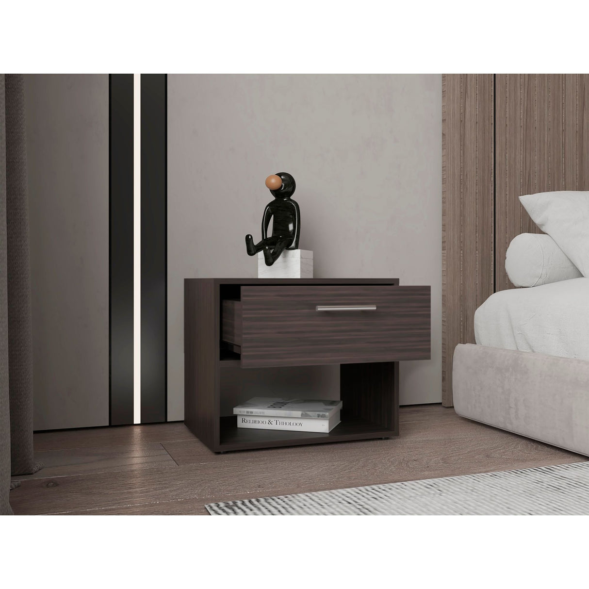 Mesa de Noche Alpine Nogal 53x45.9cm con Un Cajón - MESAS DE NOCHE | Bylmo