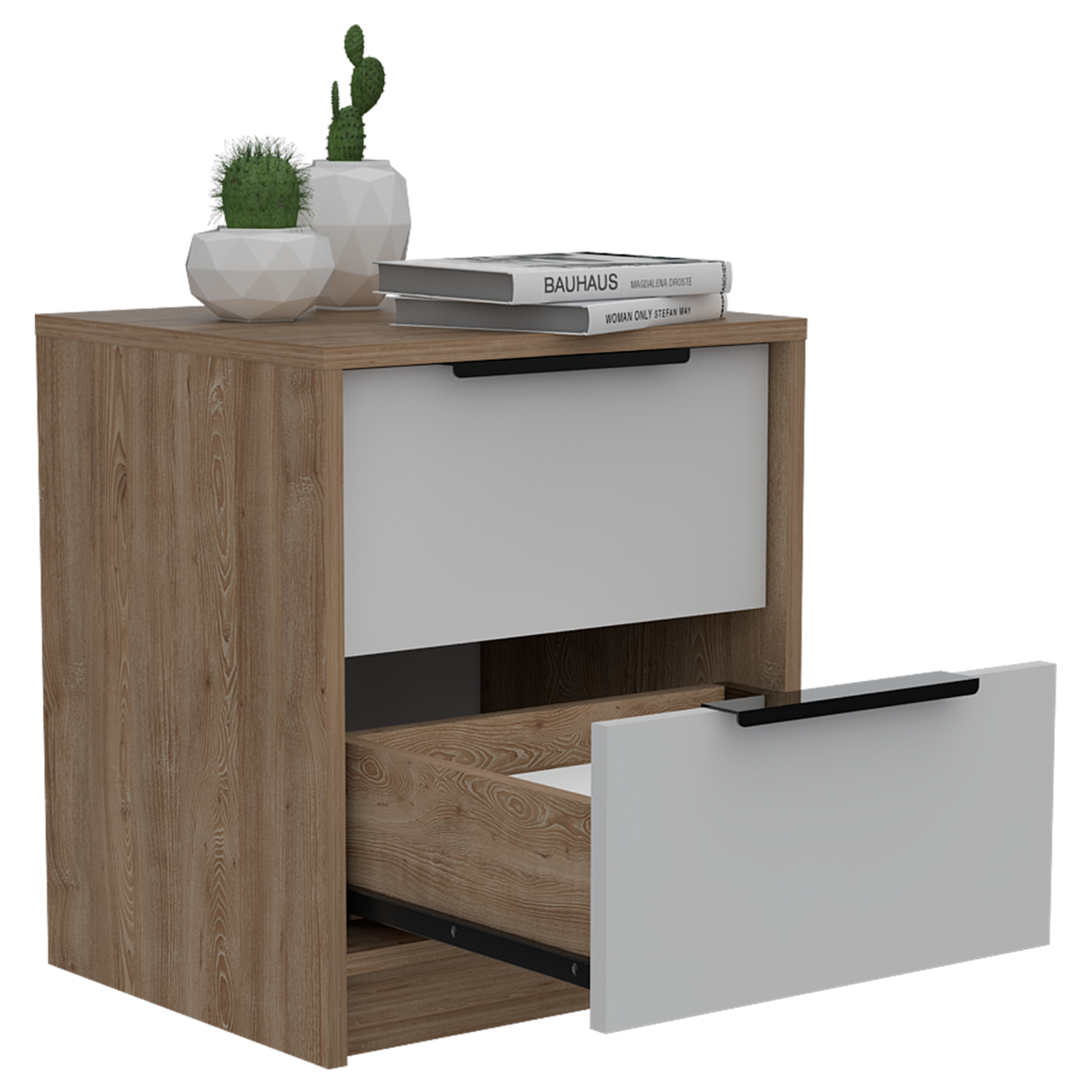 Mesa de Noche Kaia Miel y Blanco 41x48cm con Dos Cajones - MESAS DE NOCHE | Bylmo