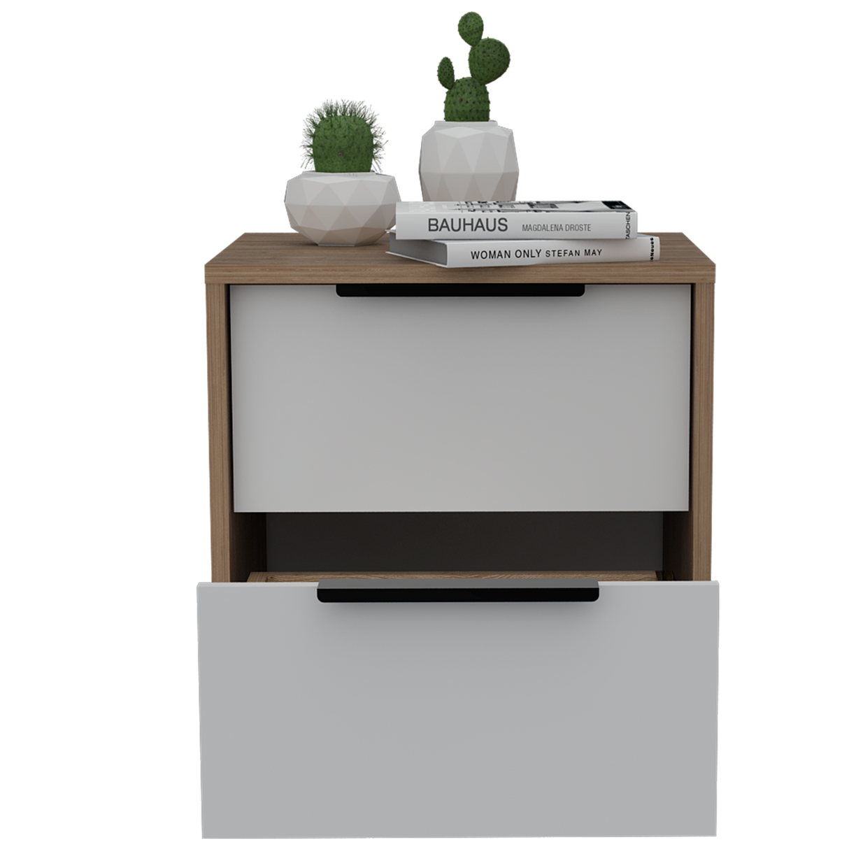 Mesa de Noche Kaia Miel y Blanco 41x48cm con Dos Cajones - MESAS DE NOCHE | Bylmo