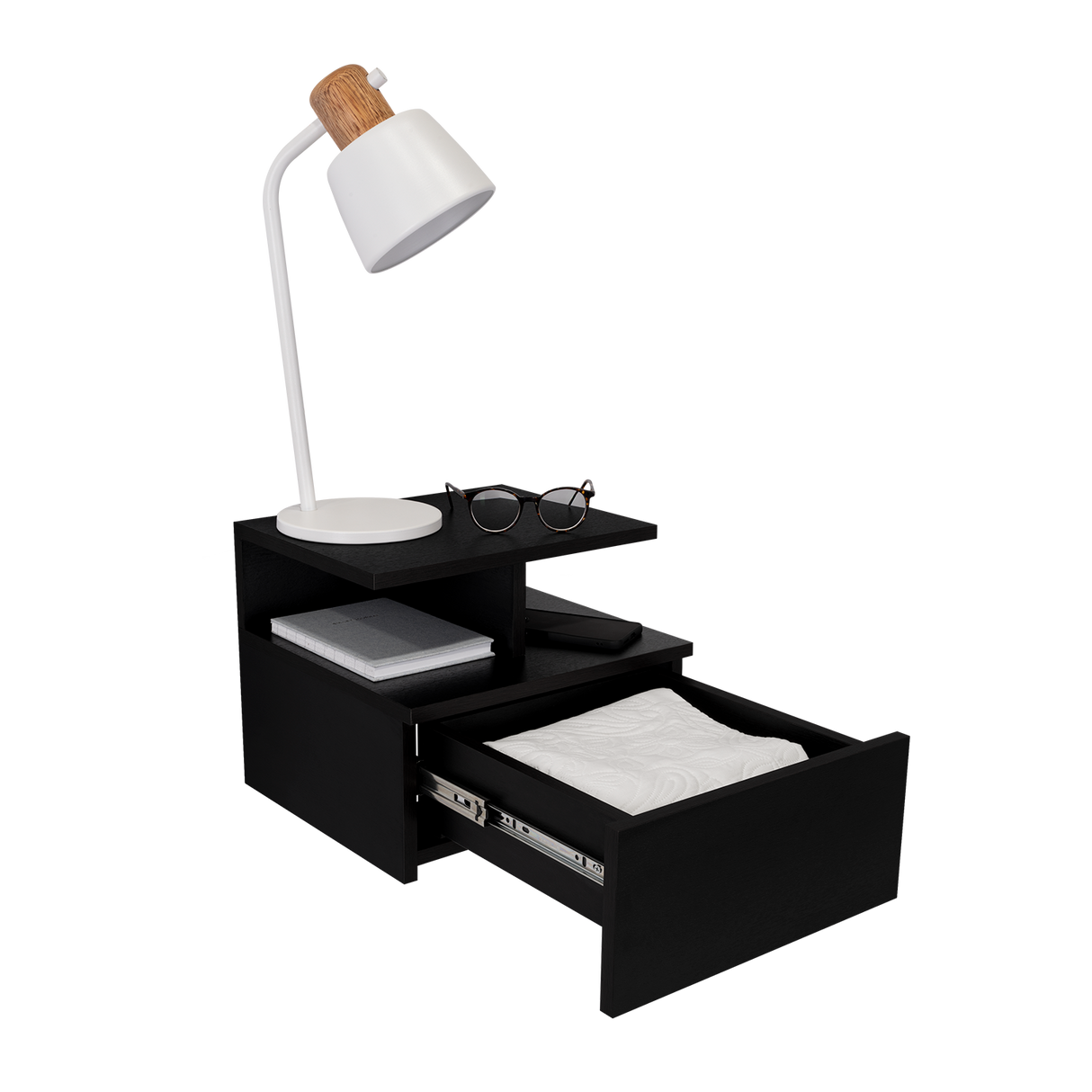 Mesa de Noche Flotante Wengue 35.6x29.5cm con Un Cajón - MESAS DE NOCHE | Bylmo