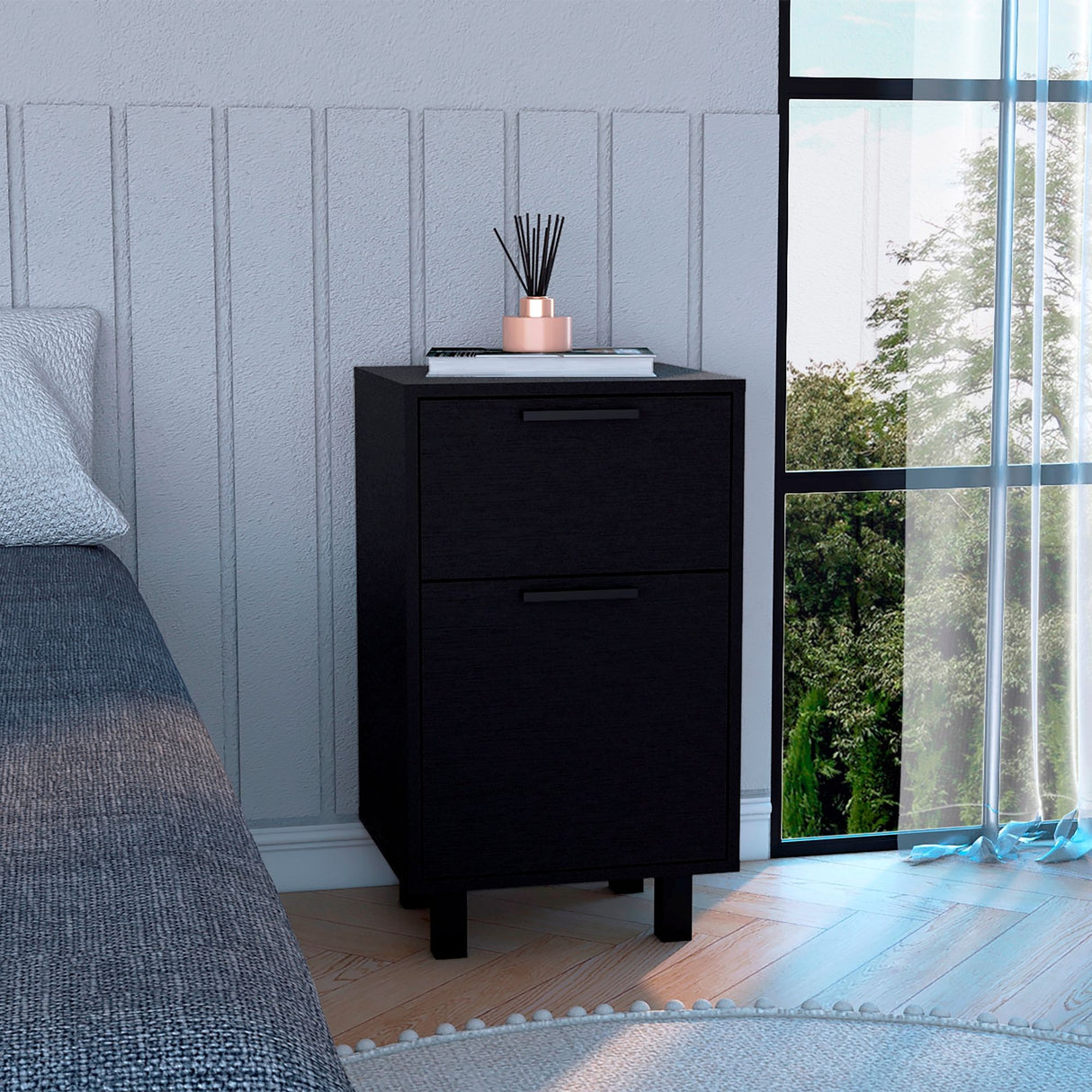 Mesa de Noche Z 80 Wengue 41x70cm con Dos Cajones - MESAS DE NOCHE | Bylmo