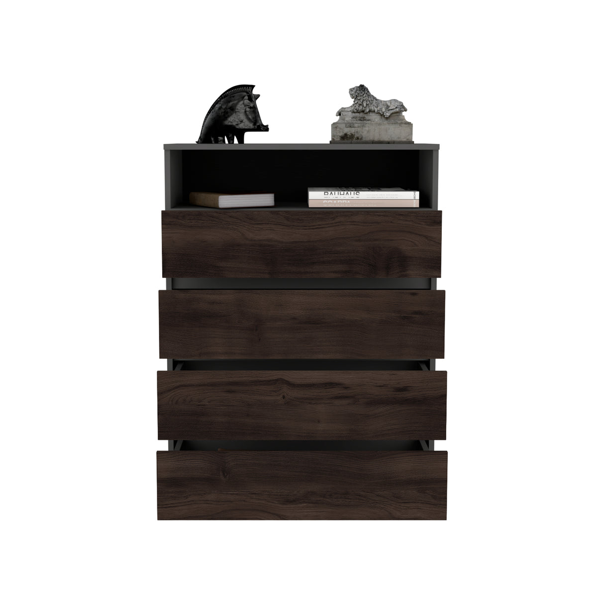Cajonera Alpine Plomo y Nogal 75x102.3cm con Cuatro Cajones - CAJONERAS Y COMODAS | Bylmo
