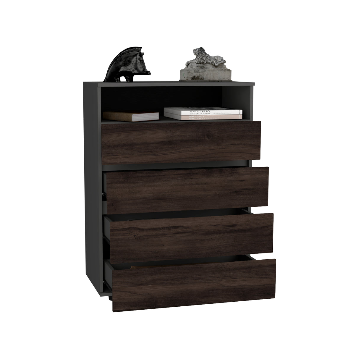 Cajonera Alpine Plomo y Nogal 75x102.3cm con Cuatro Cajones - CAJONERAS Y COMODAS | Bylmo