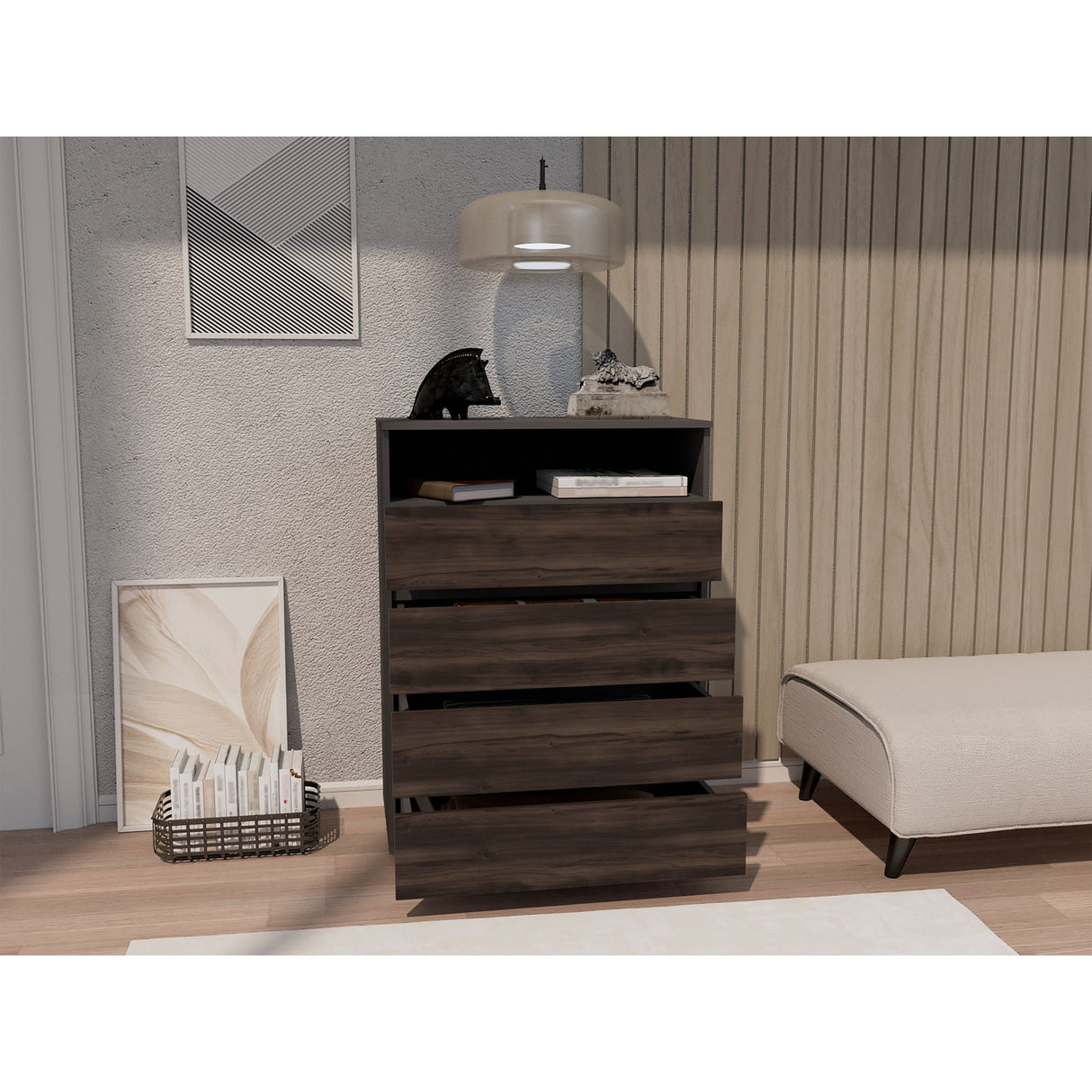 Cajonera Alpine Plomo y Nogal 75x102.3cm con Cuatro Cajones - CAJONERAS Y COMODAS | Bylmo