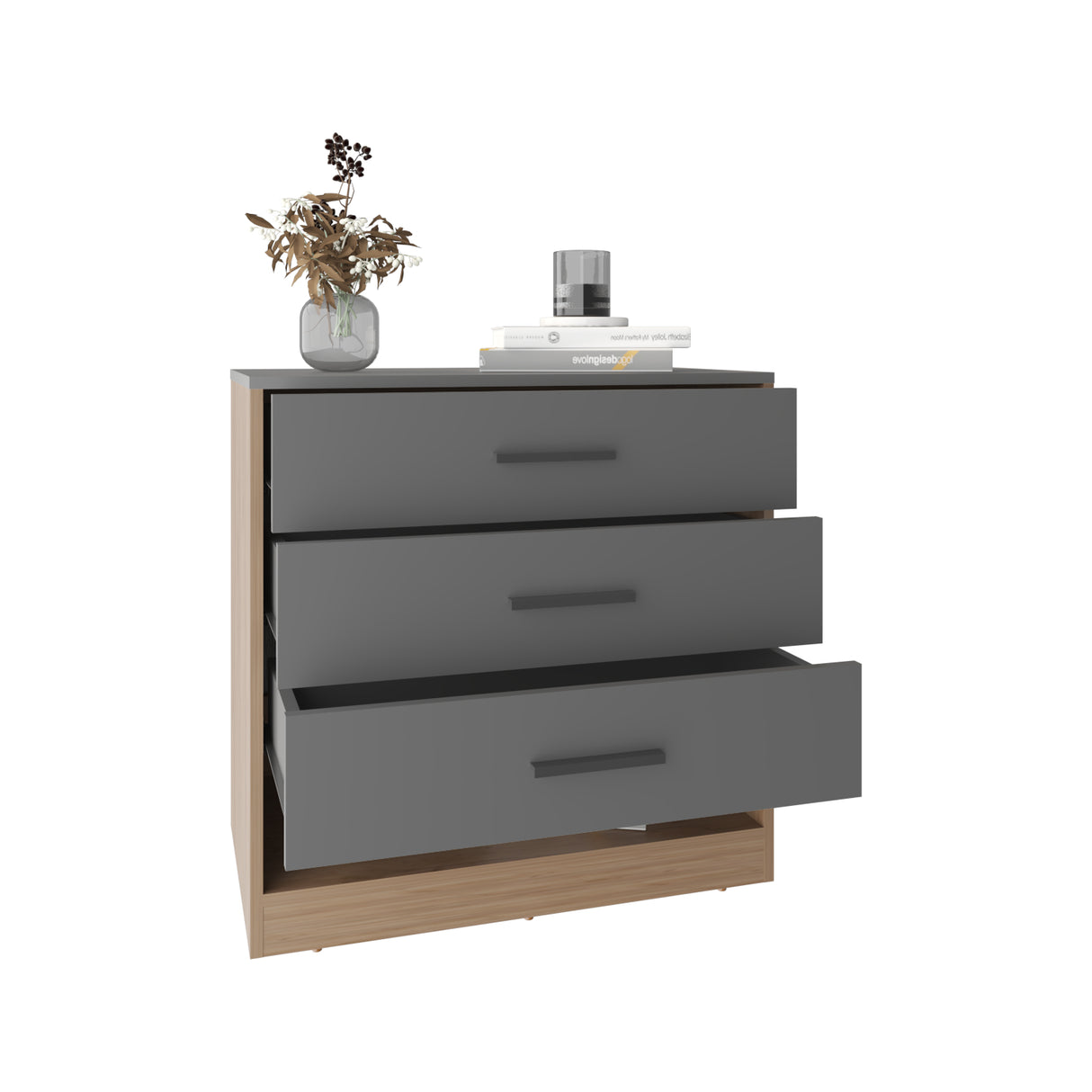 Cajonera Alder Plomo y Fresno Europeo 70x70cm con Tres Cajones - CAJONERAS Y COMODAS | Bylmo