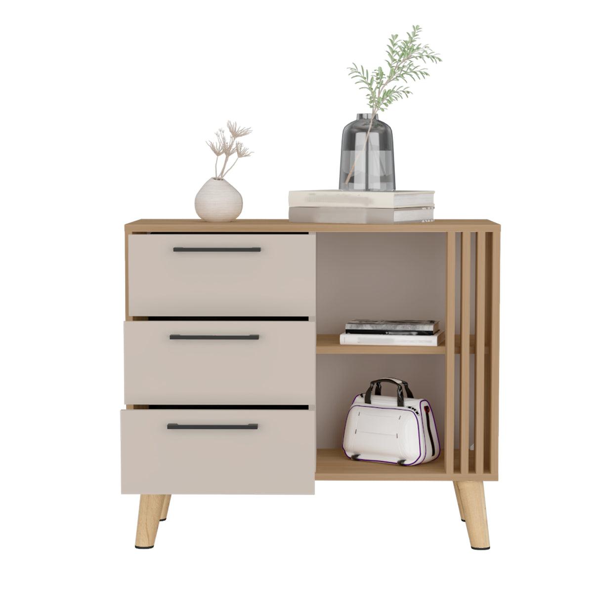 Cajonera Vance Fresno Europeo y Capri 80x70cm con Tres Cajones - CAJONERAS Y COMODAS | Bylmo