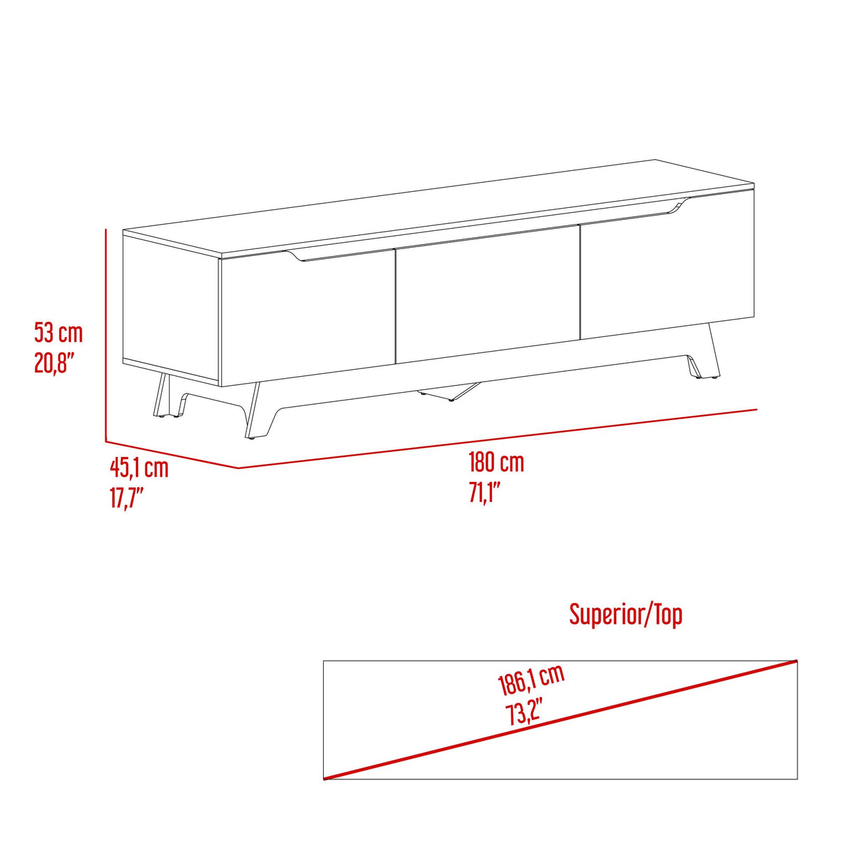 Centro de Entretenimiento Woodall Wengue y Fresno Europeo 180.6x53cm Para TV Hasta 80 Pulgadas - MUEBLES DE TV | Bylmo