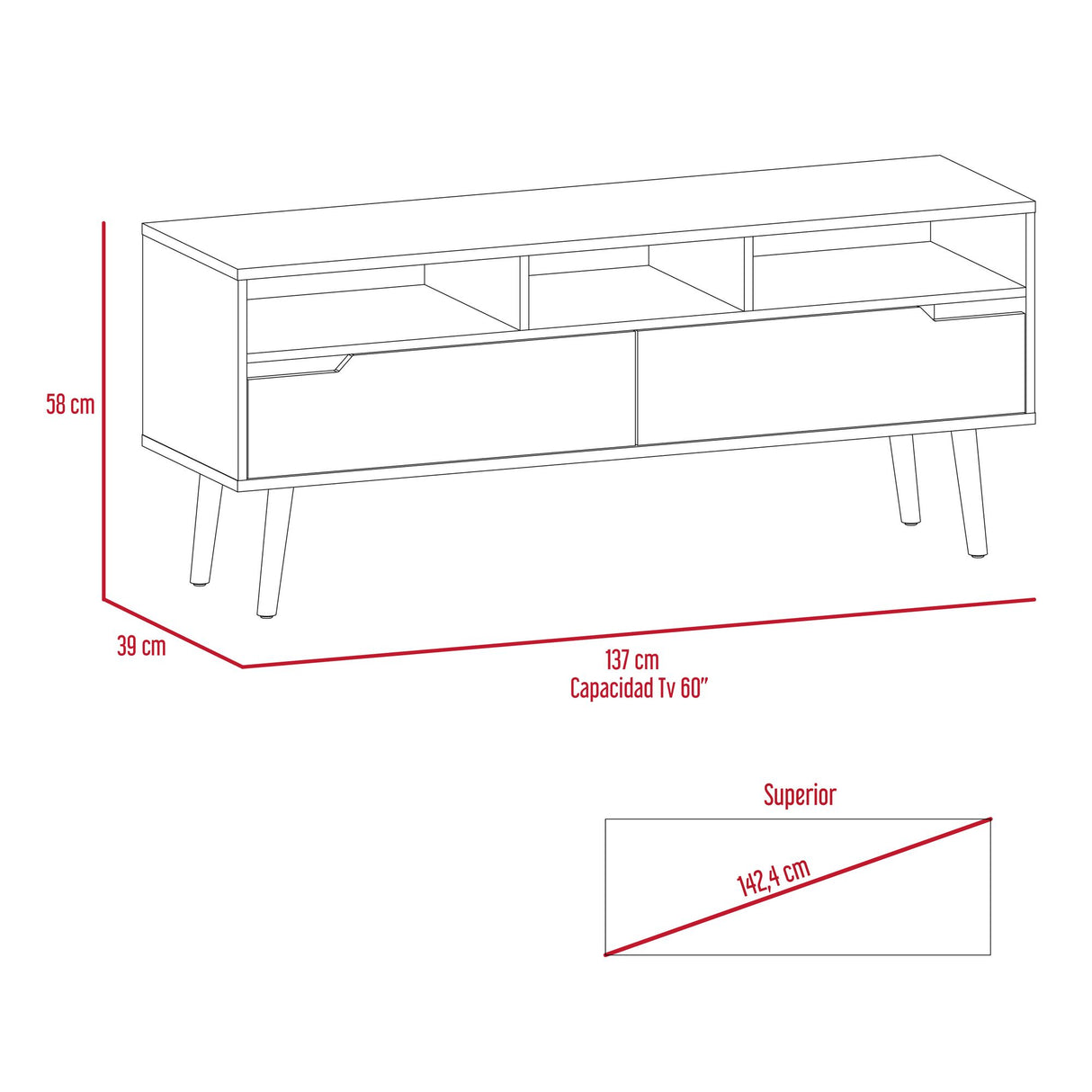 Rack de TV Oslo Bellota y Plomo 117x58cm Para TV Hasta 50 Pulgadas - MUEBLES DE TV | Bylmo