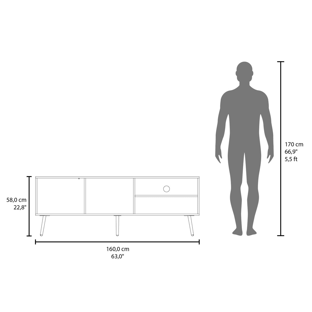Rack de TV Vulcan Blanco y Capri 160x58cm Para TV Hasta 65 Pulgadas con Ranuras para Cables - MUEBLES DE TV | Bylmo