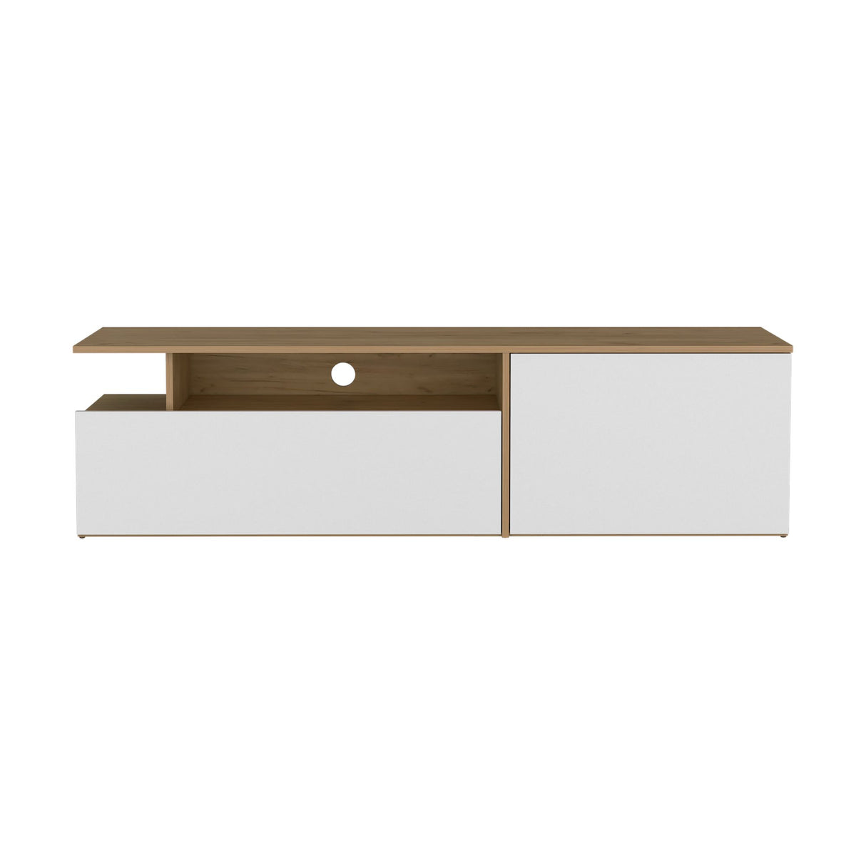 Rack de TV Selma Fresno Europeo y Blanco 161x44.1cm Para TV Hasta 70 Pulgadas con Ranuras para Cables - MUEBLES DE TV | Bylmo