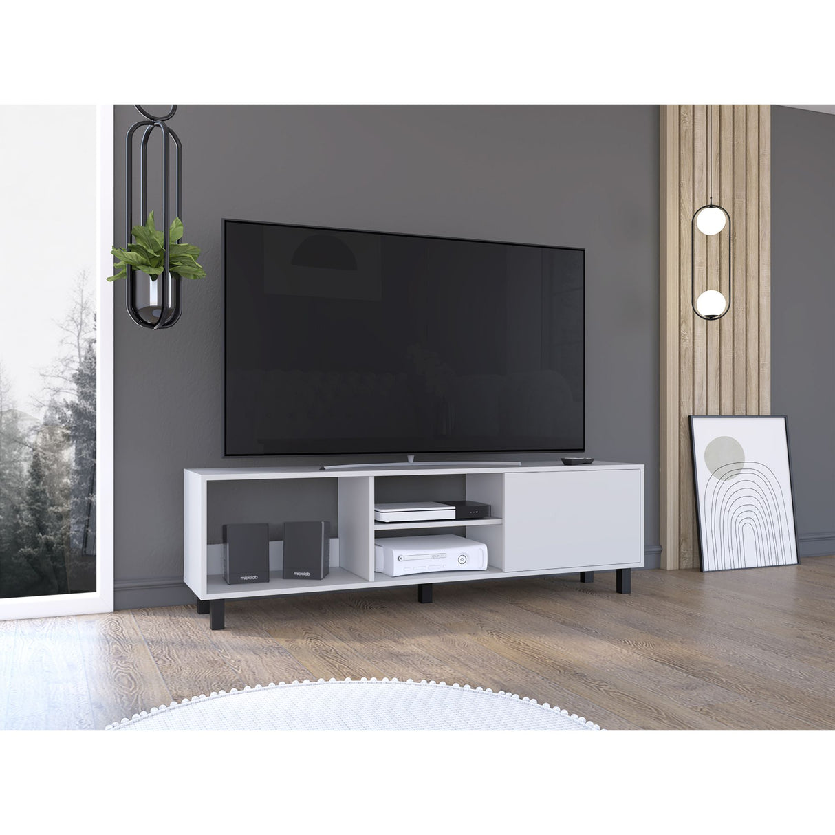 Rack de TV Tunez Plus Blanco 160x47.5cm Para TV Hasta 70 Pulgadas - MUEBLES DE TV | Bylmo