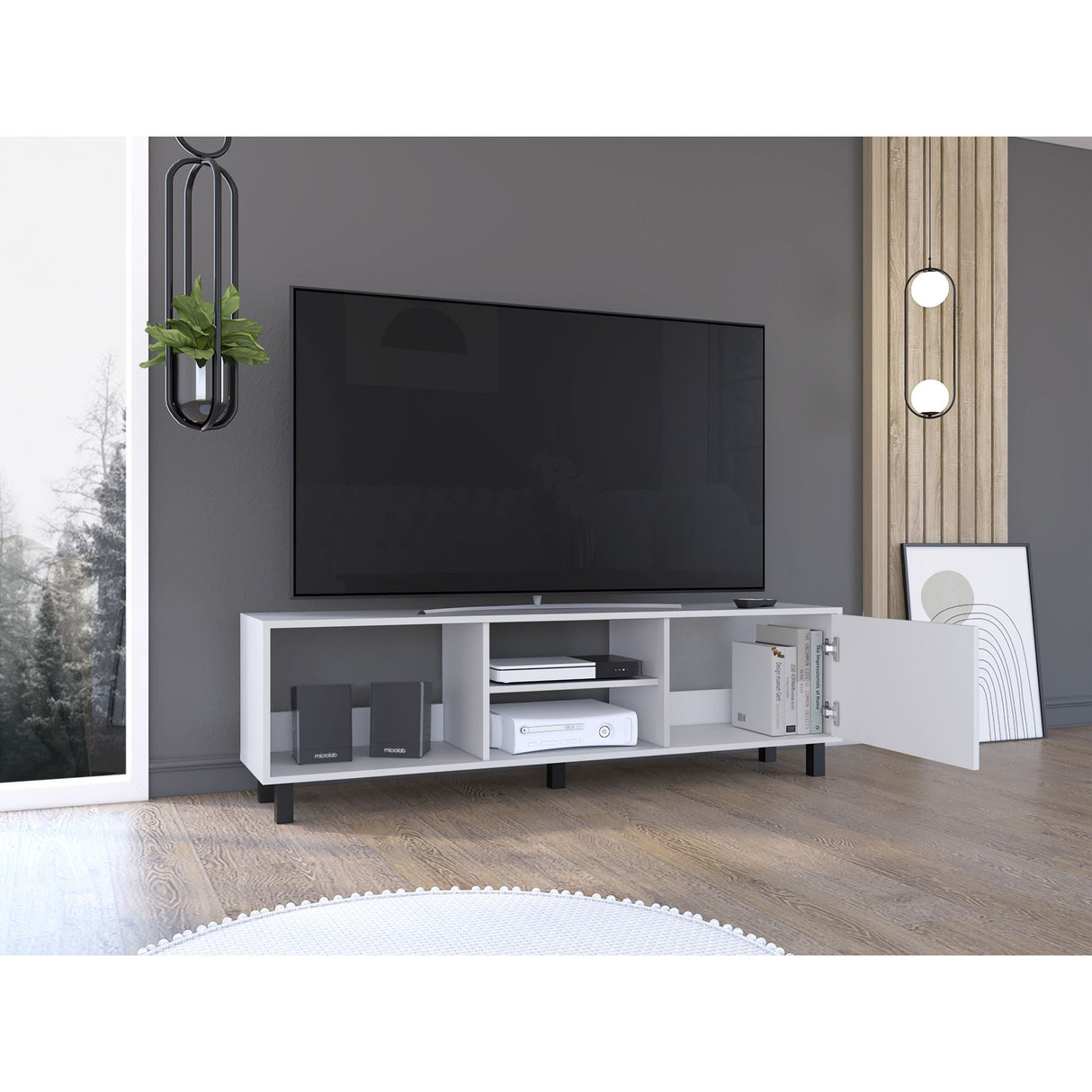 Rack de TV Tunez Plus Blanco 160x47.5cm Para TV Hasta 70 Pulgadas - MUEBLES DE TV | Bylmo