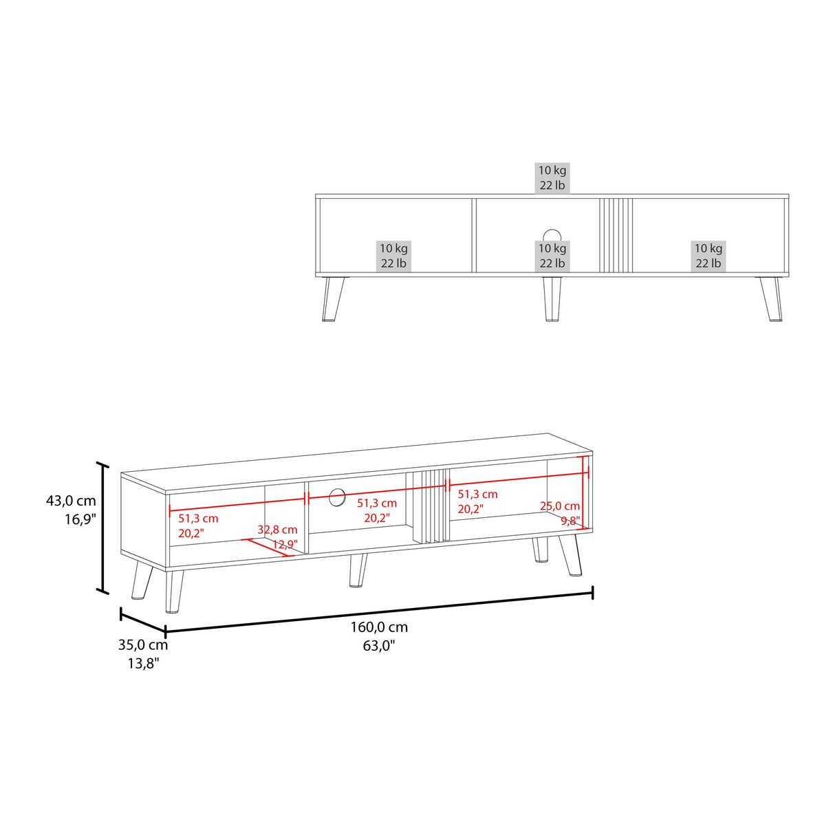 Rack de TV Vance Wengue y Fresno Europeo 160x43cm Para TV Hasta 70 Pulgadas con Ranuras para Cables - MUEBLES DE TV | Bylmo