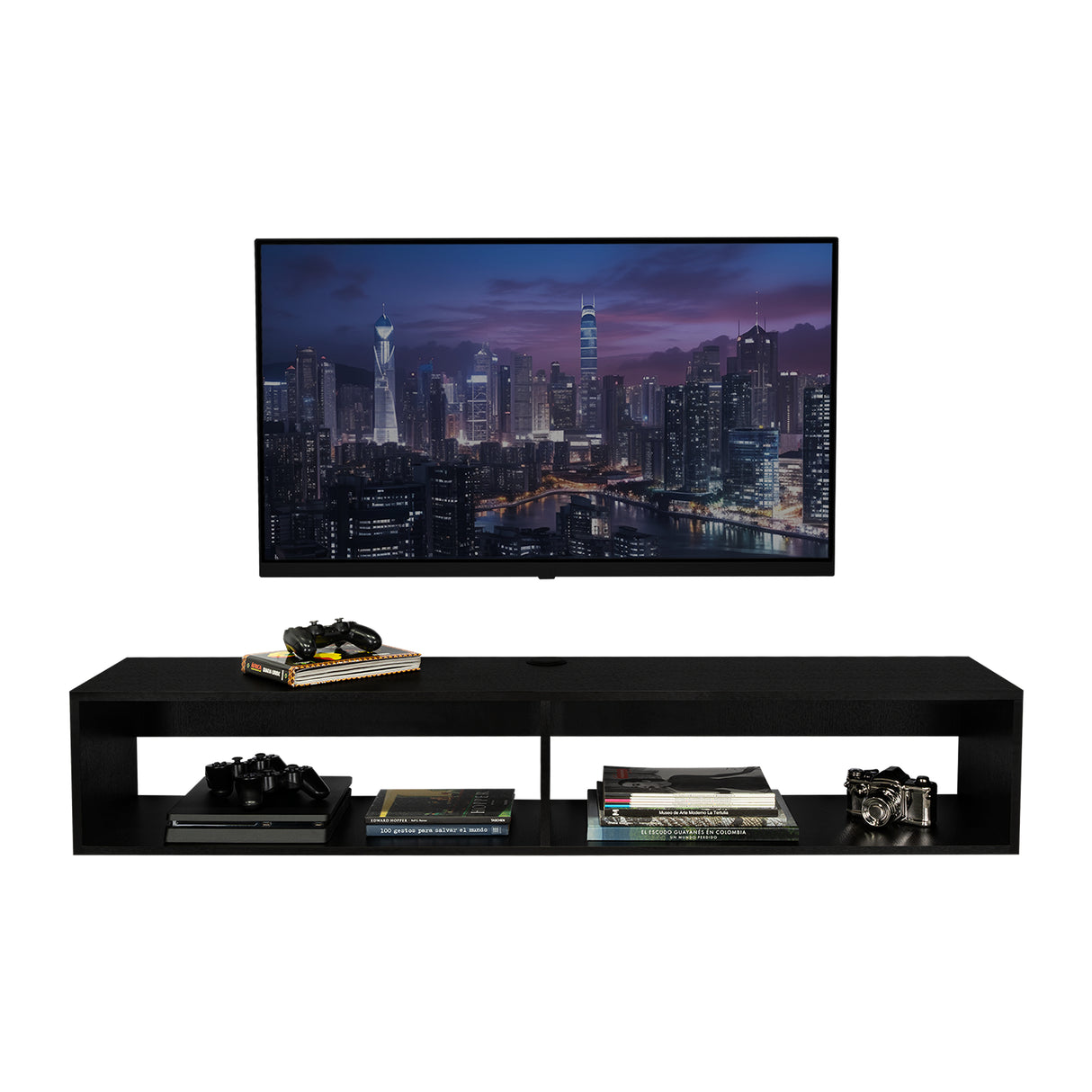 Rack de TV Flotante Wengue 150x26.5cm Para TV Hasta 65 Pulgadas con Ranuras para Cables - MUEBLES DE TV | Bylmo