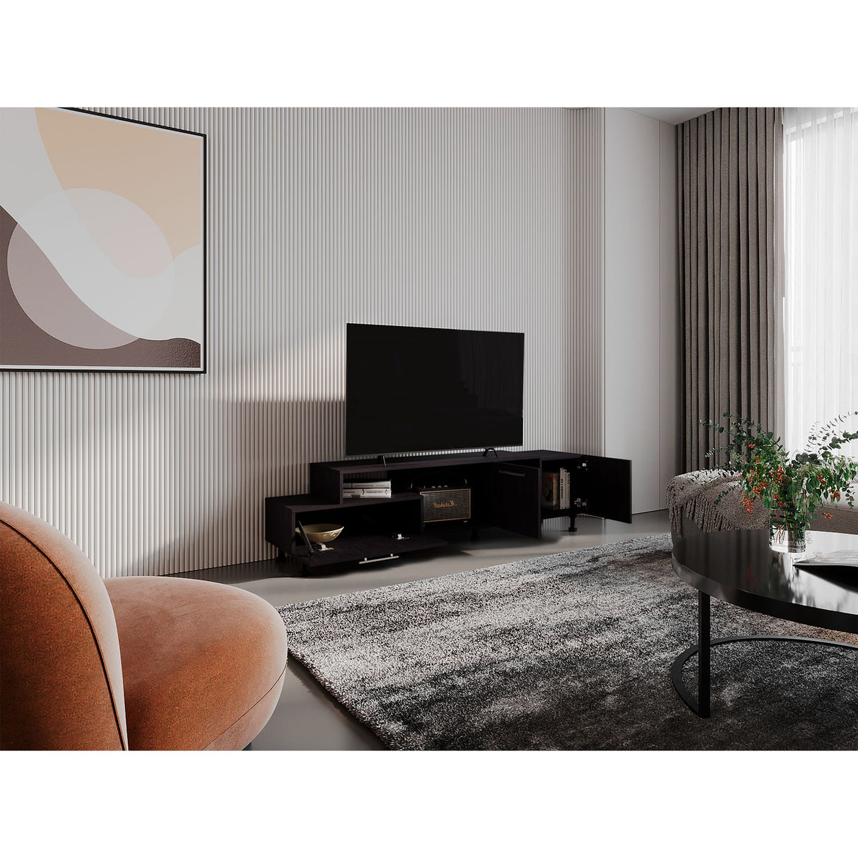 Rack de TV Atho Wengue 176x45cm Para TV Hasta 70 Pulgadas - MUEBLES DE TV | Bylmo