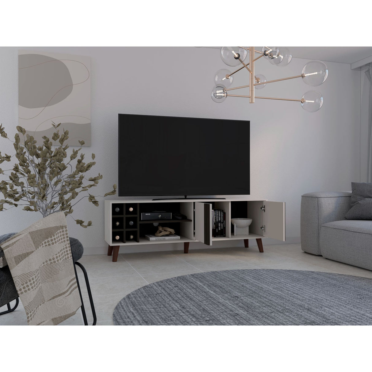 Rack de TV Zaragoza Milan y Capri 160x55cm Para TV Hasta 70 Pulgadas con Ranuras para Cables - MUEBLES DE TV | Bylmo