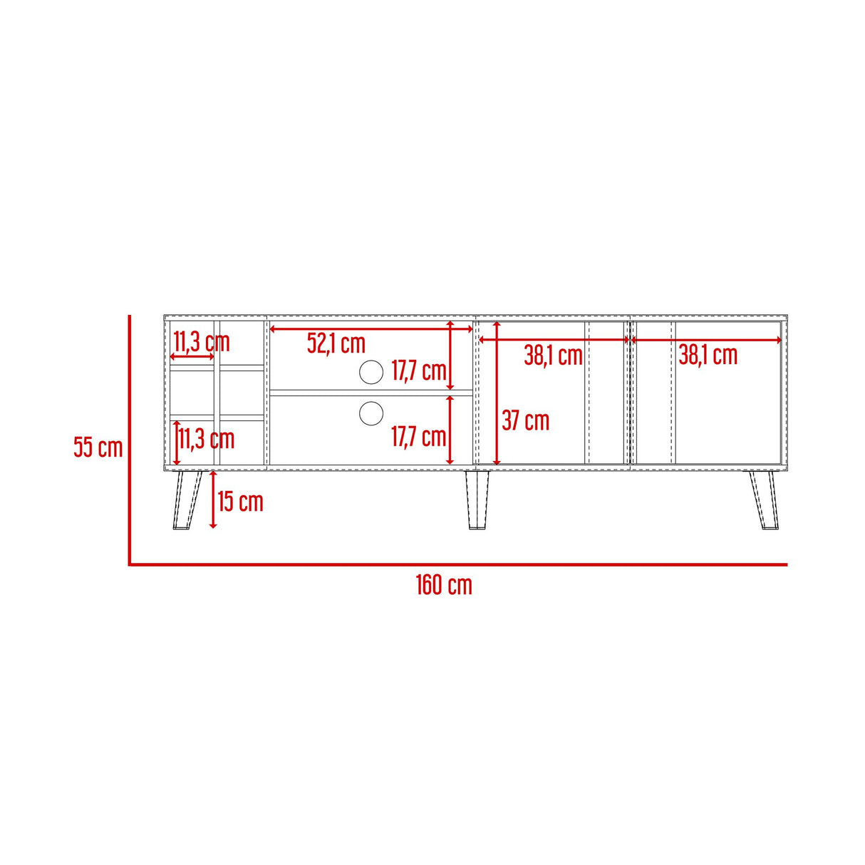 Rack de TV Zaragoza Milan y Capri 160x55cm Para TV Hasta 70 Pulgadas con Ranuras para Cables - MUEBLES DE TV | Bylmo