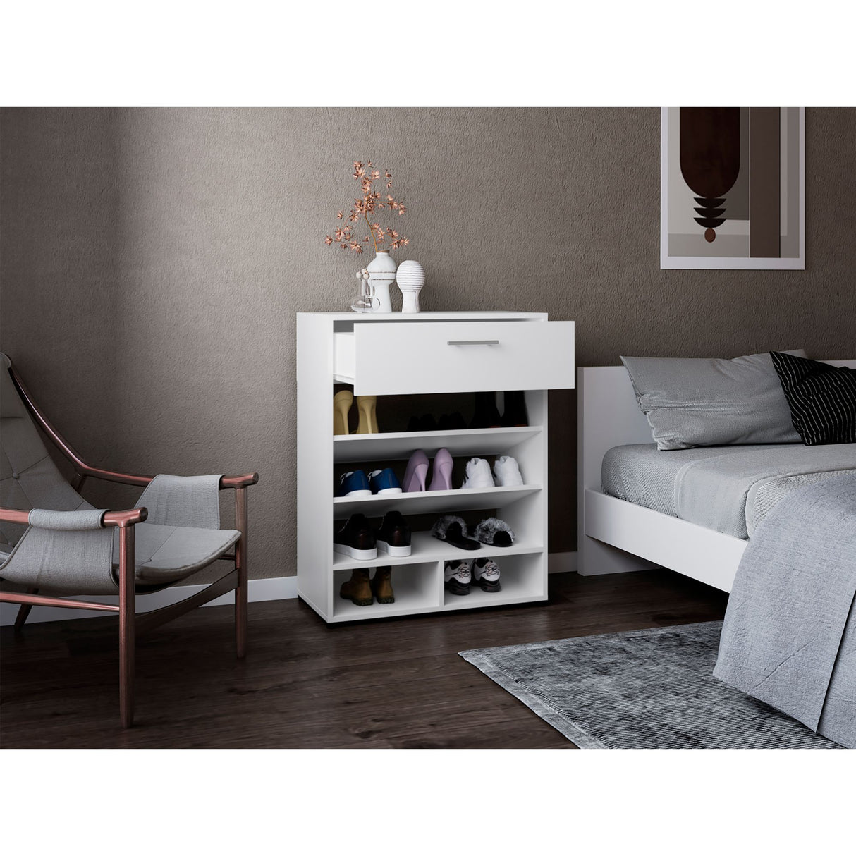 Zapatero Alpine Blanco 70x90cm de Cinco Niveles - ZAPATEROS | Bylmo