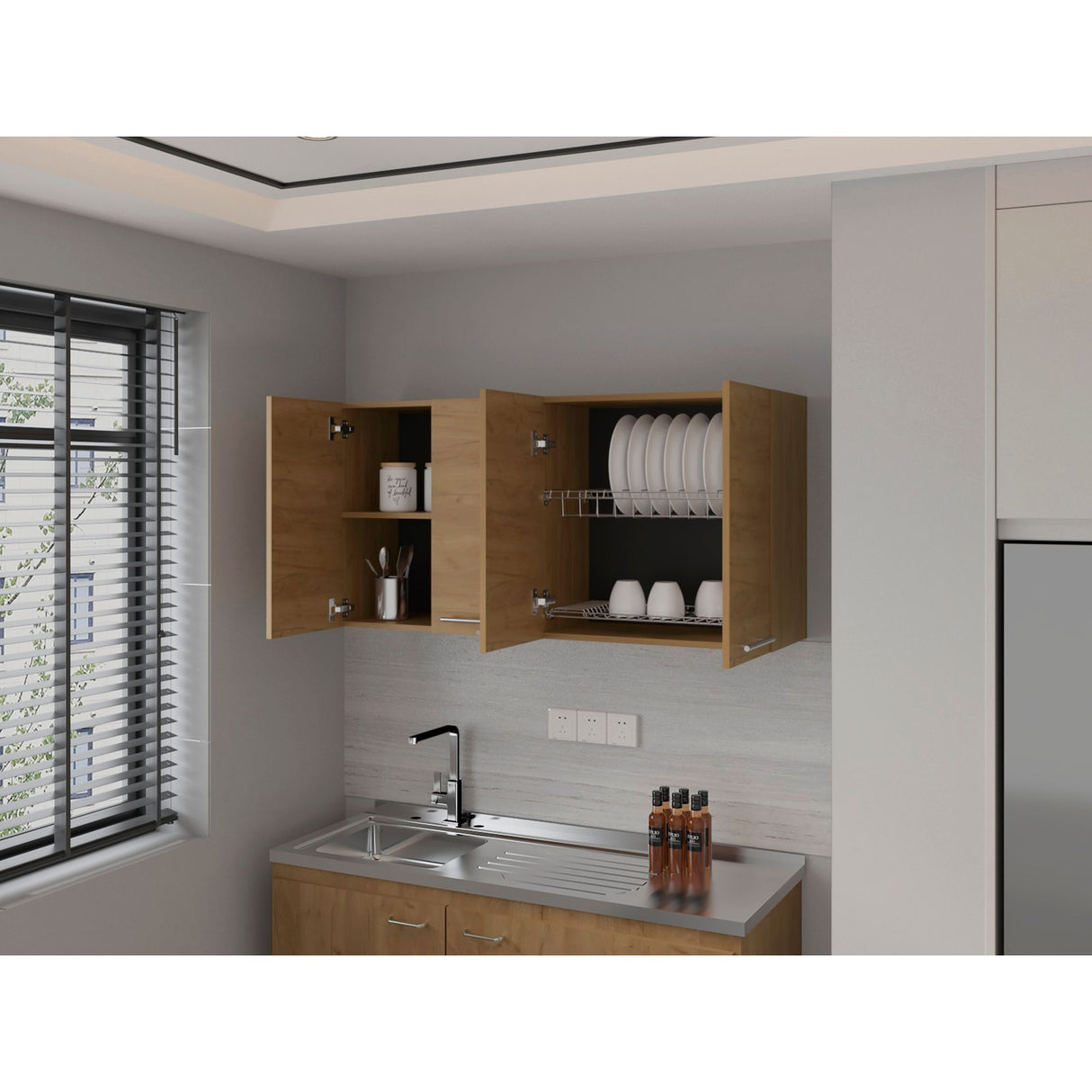 Mueble Superior de Cocina Fresno Europeo 120x60cm con Locero - MUEBLES SUPERIORES DE COCINA | Bylmo