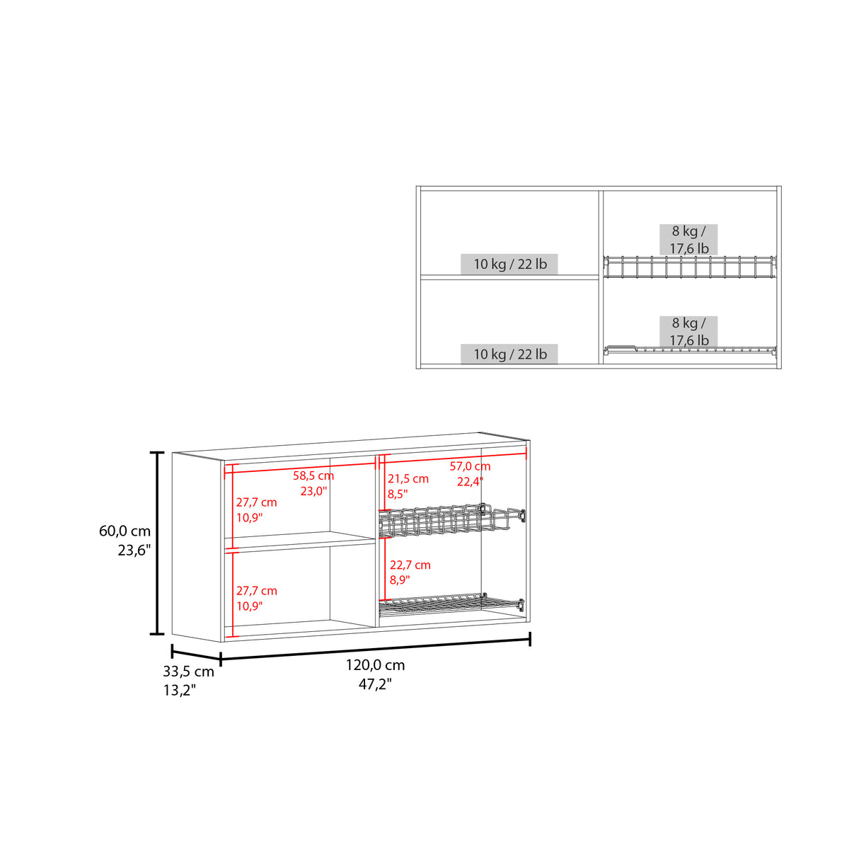 Mueble Superior de Cocina Fresno Europeo 120x60cm con Locero - MUEBLES SUPERIORES DE COCINA | Bylmo