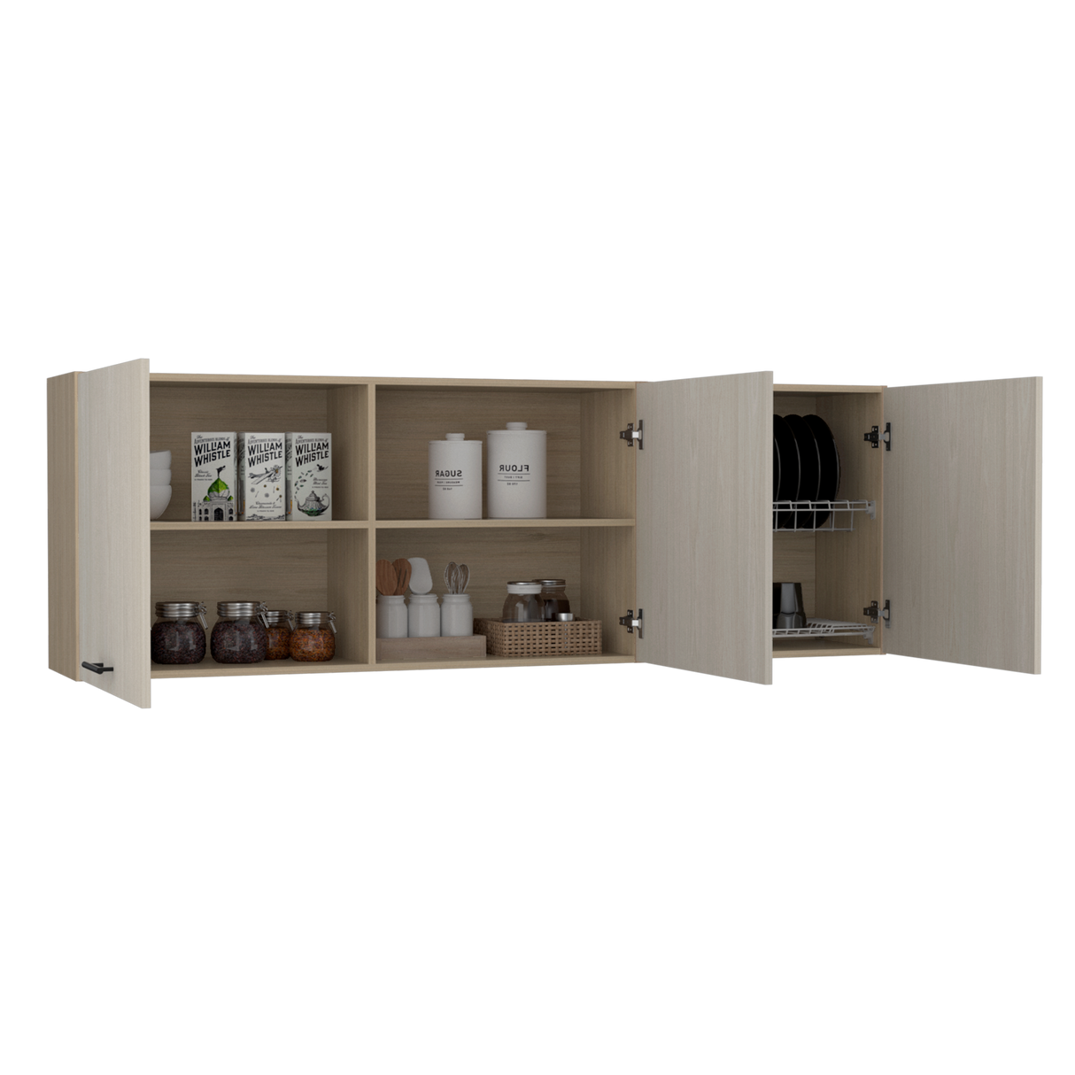 Mueble Superior de Cocina Gante Rovere y Niebla 180x60cm con Locero - MUEBLES SUPERIORES DE COCINA | Bylmo