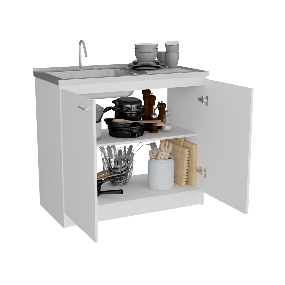 Mueble Inferior de Cocina Napoles Blanco 100x90cm Con Mesón de Acero Inoxidable para Lado Izquierdo y sin Estufa - MUEBLES INFERIORES DE COCINA | Bylmo