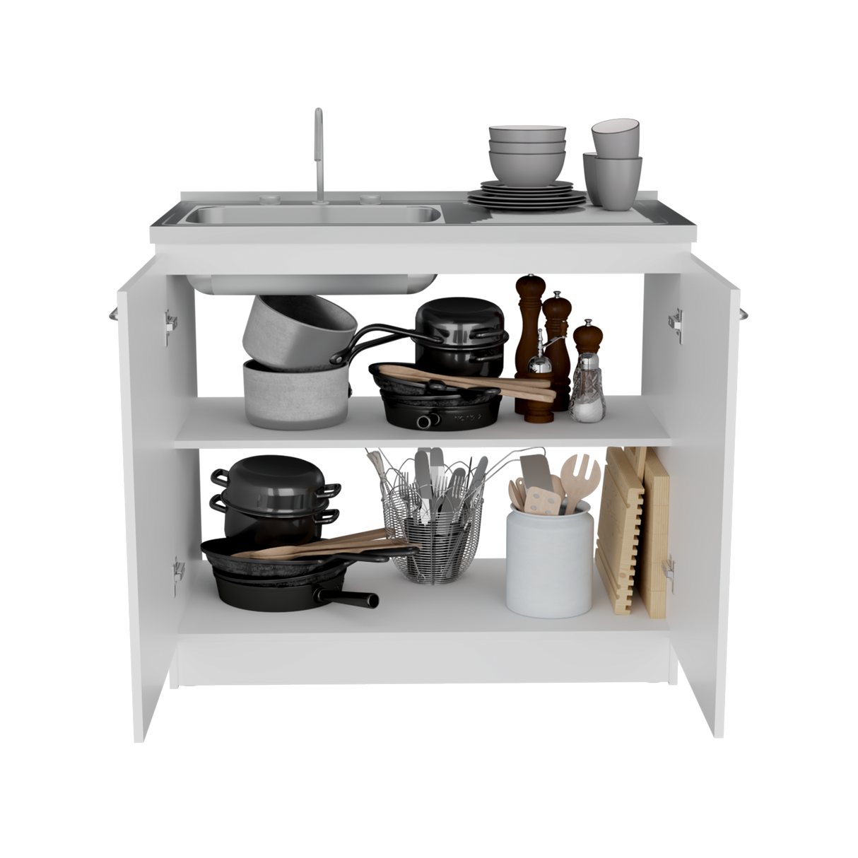 Mueble Inferior de Cocina Napoles Blanco 100x90cm Con Mesón de Acero Inoxidable para Lado Izquierdo y sin Estufa - MUEBLES INFERIORES DE COCINA | Bylmo