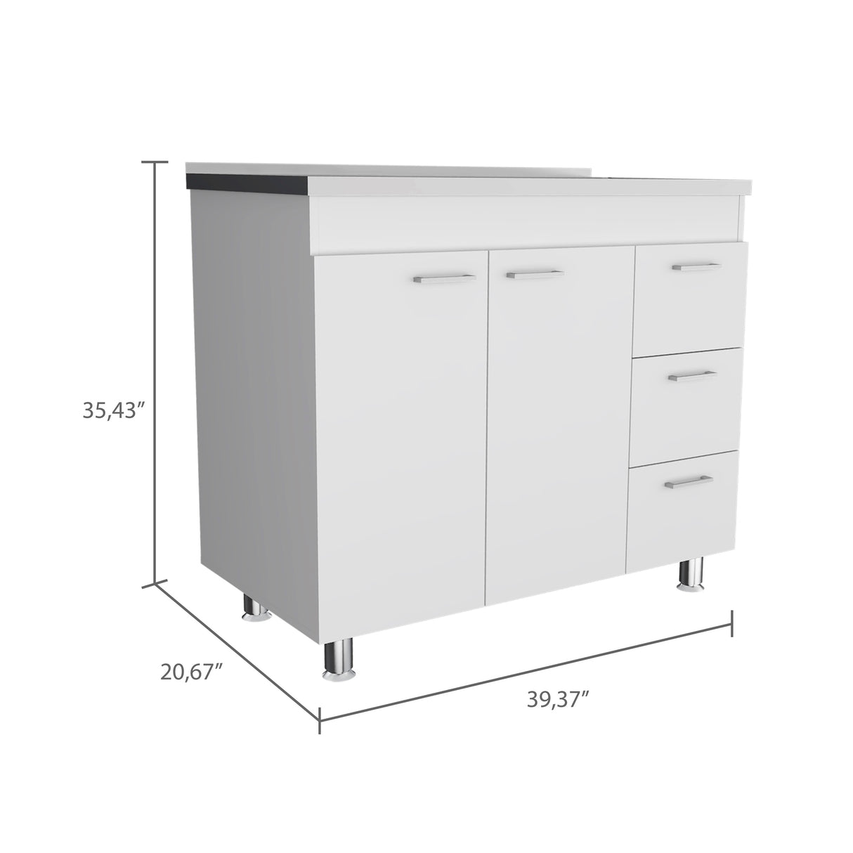 Mueble Inferior de Cocina Ferreti Blanco 100x90cm Con Mesón de Acero Inoxidable para Lado Izquierdo y sin Estufa - MUEBLES INFERIORES DE COCINA | Bylmo