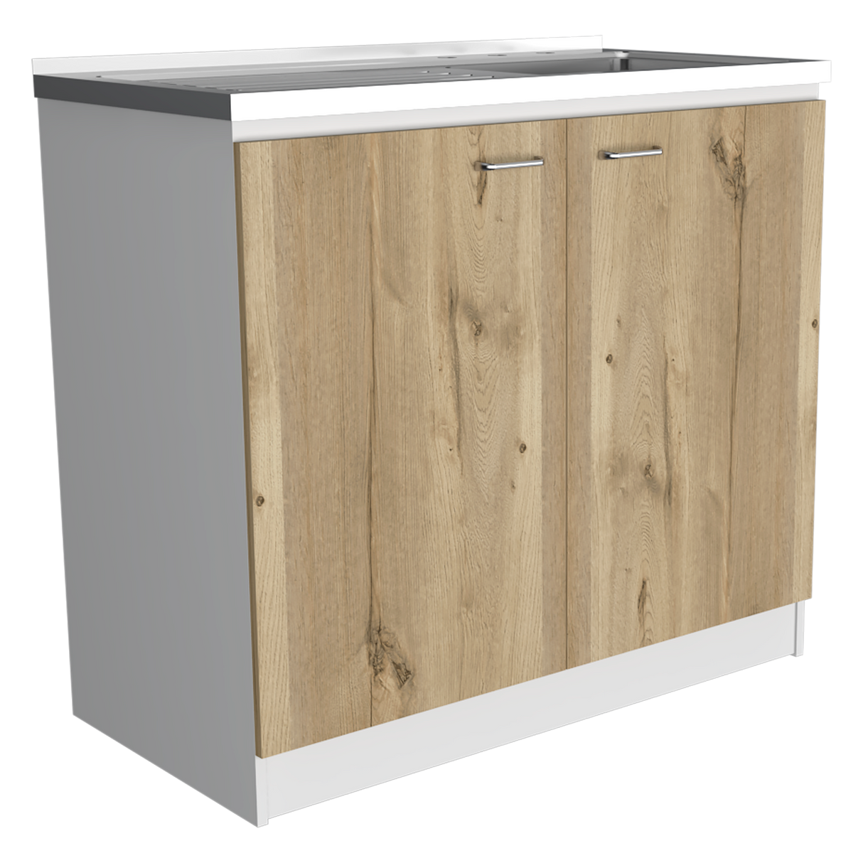 Mueble Inferior de Cocina Napoles Blanco y Duna 100x90cm Con Mesón de Acero Inoxidable para Lado Izquierdo y sin Estufa - MUEBLES INFERIORES DE COCINA | Bylmo