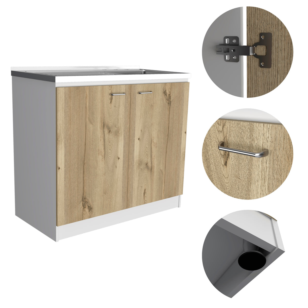 Mueble Inferior de Cocina Napoles Blanco y Duna 100x90cm Con Mesón de Acero Inoxidable para Lado Izquierdo y sin Estufa - MUEBLES INFERIORES DE COCINA | Bylmo